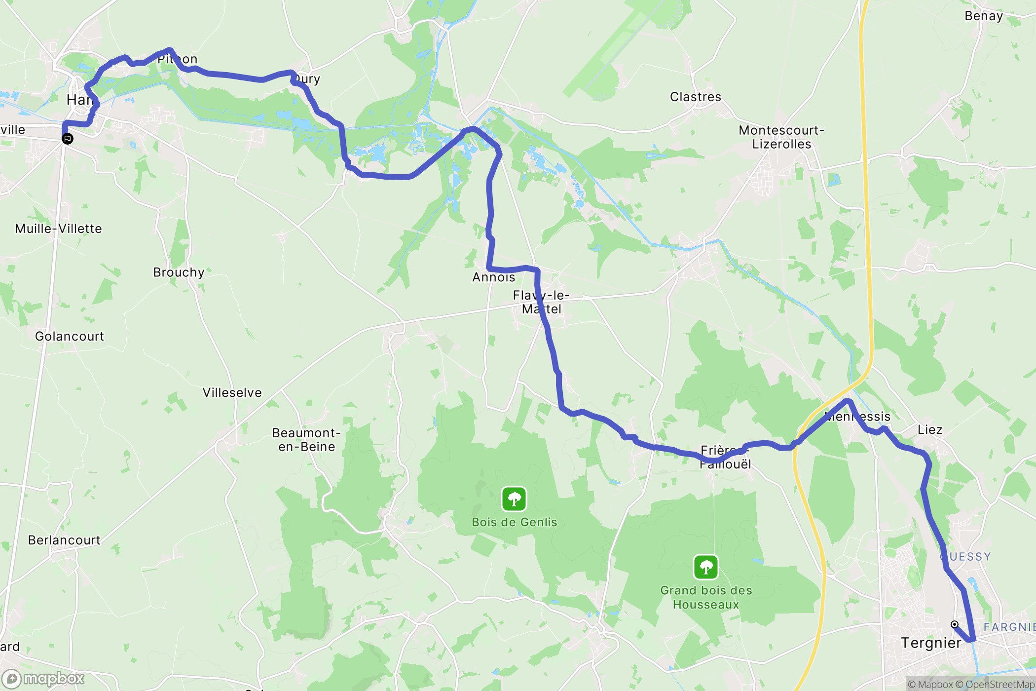 Tergnier : carte du parcours de randonnée - France