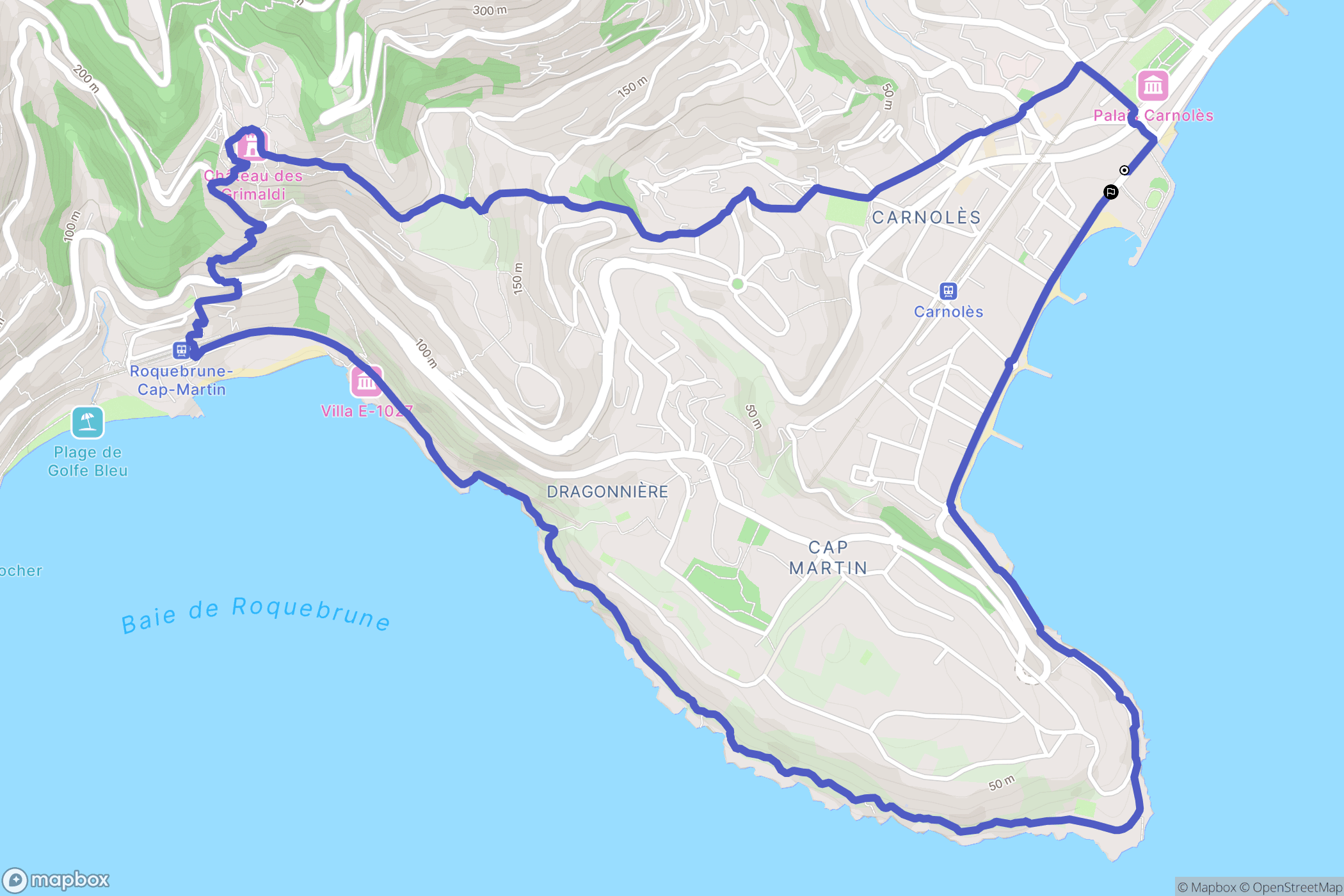 Roquebrune-Cap-Martin : carte du parcours de randonnée - France