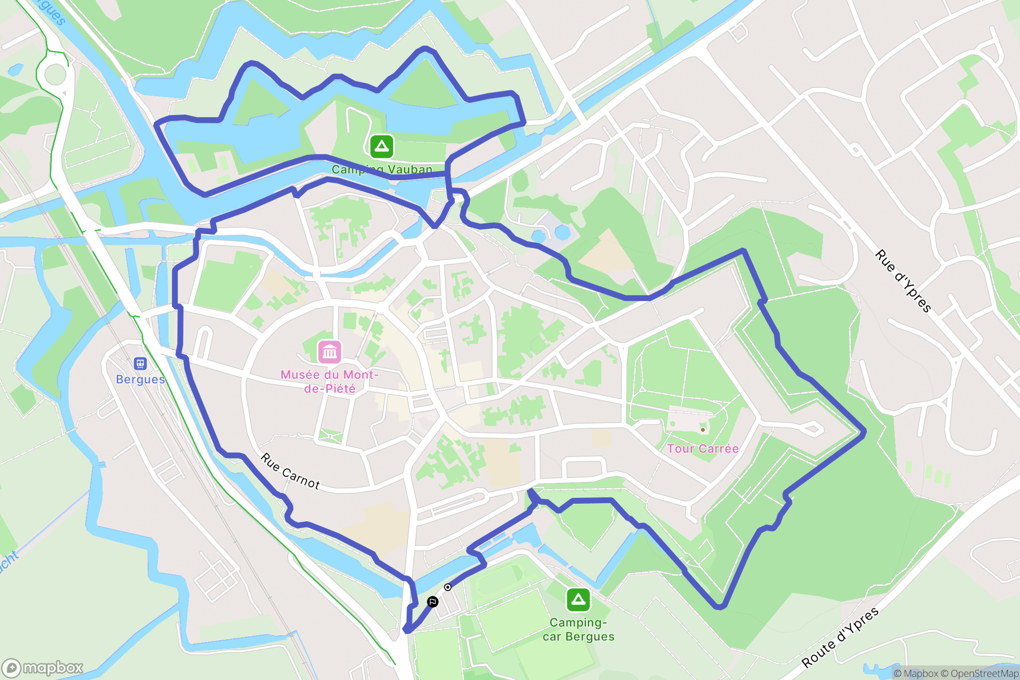 Bergues : carte du parcours de randonnée - France