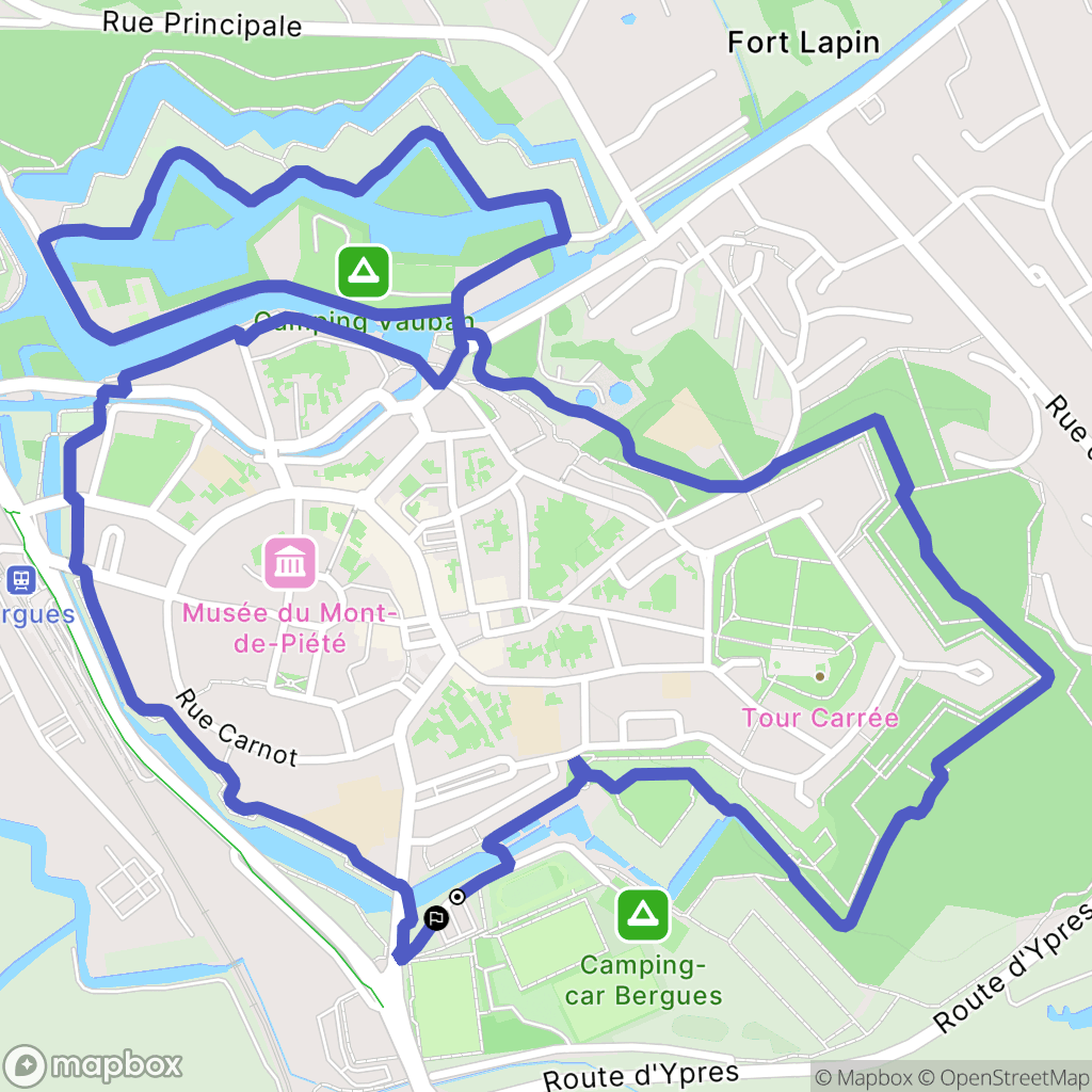 Bergues : carte du parcours de randonnée - France