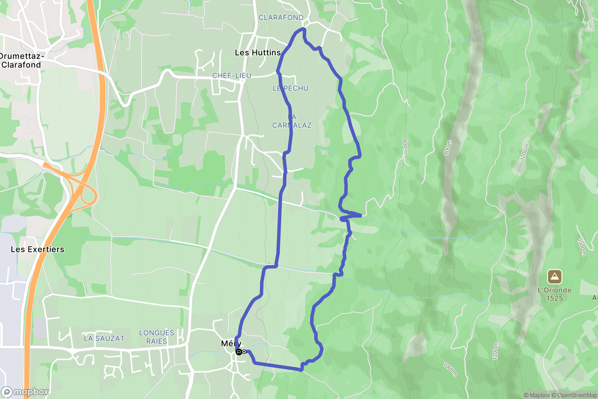 Mery : carte du parcours de randonnée - France