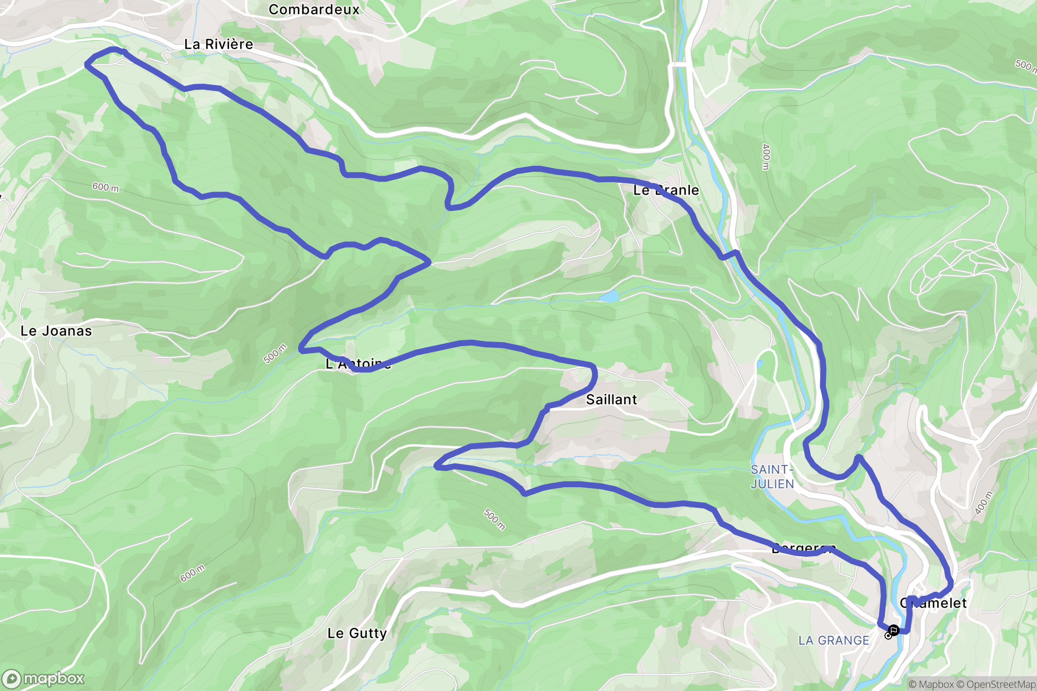 Chamelet : carte du parcours de randonnée - France