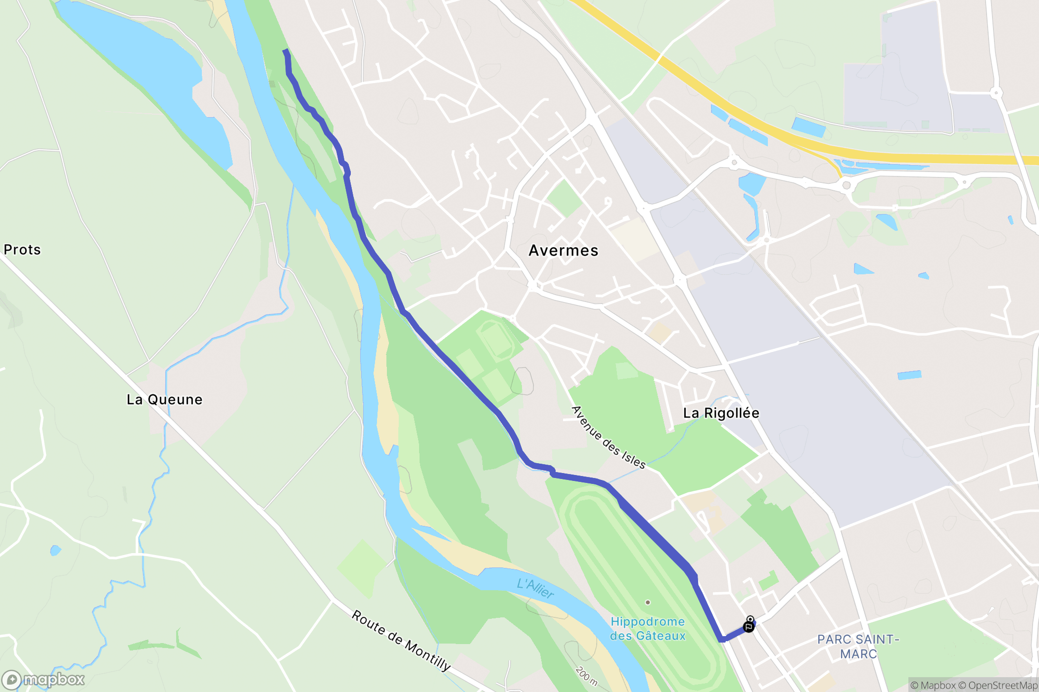 Avermes : carte du parcours de randonnée - France