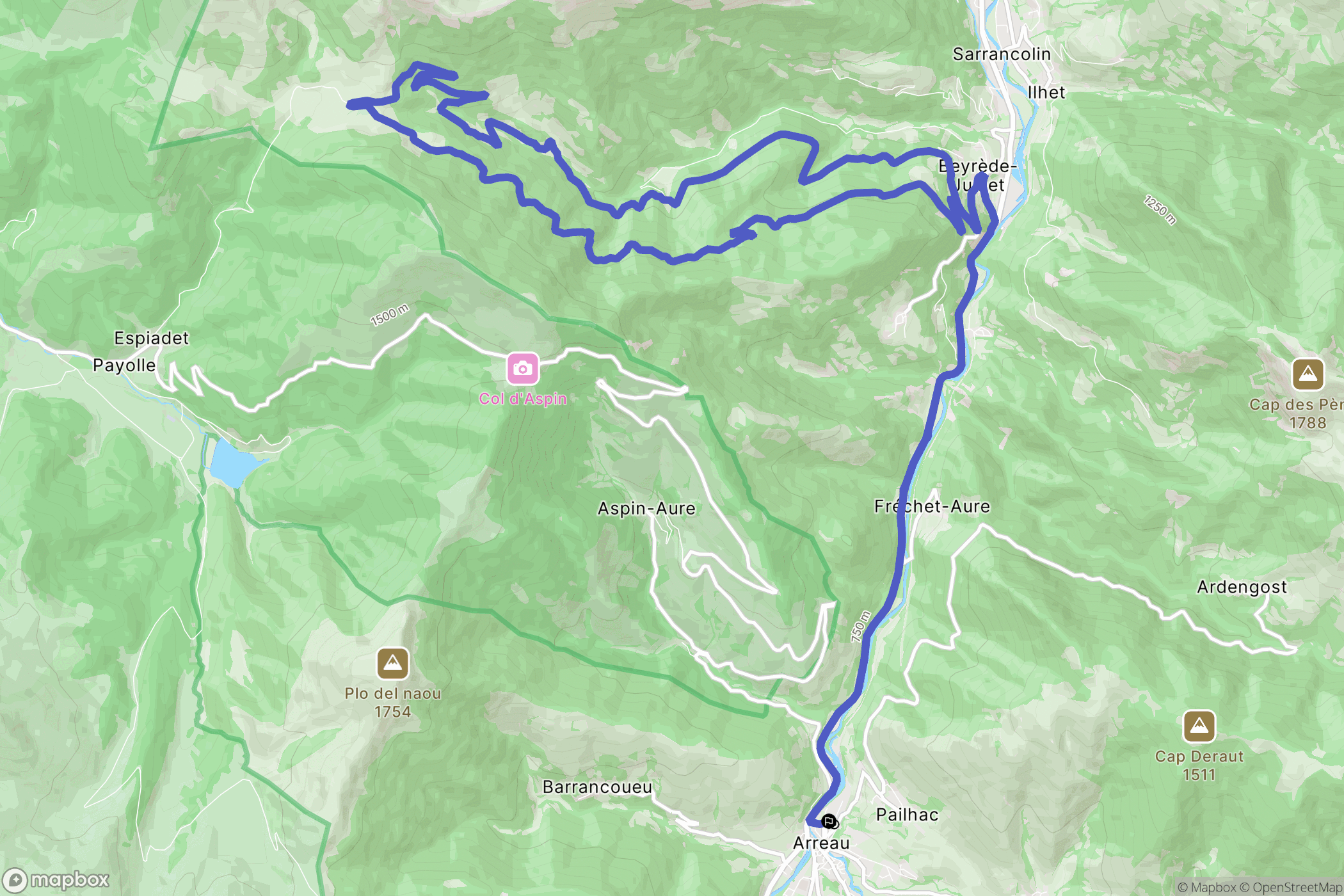 Arreau : carte du parcours de randonnée - France