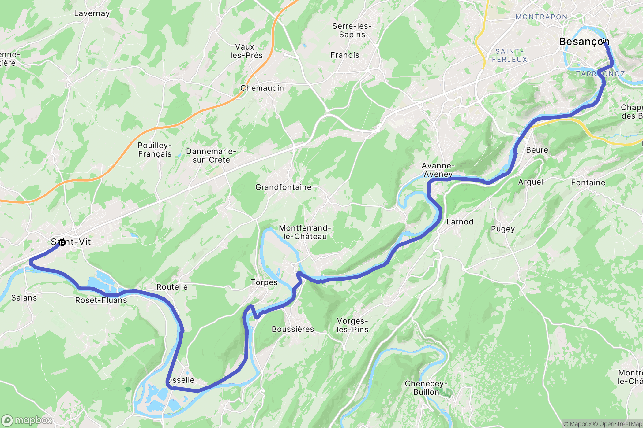 Besançon : carte du parcours de randonnée - France