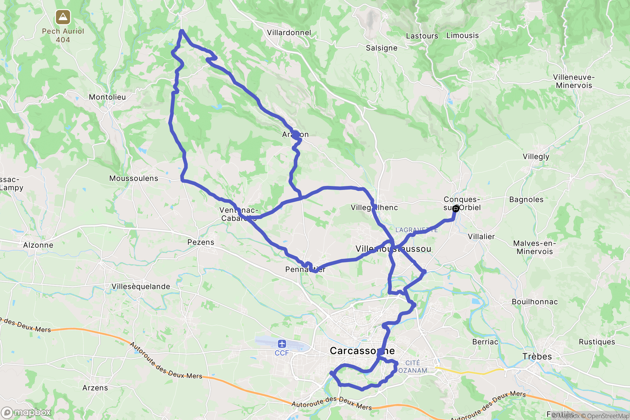 Conques-sur-Orbiel : carte du parcours de randonnée - France