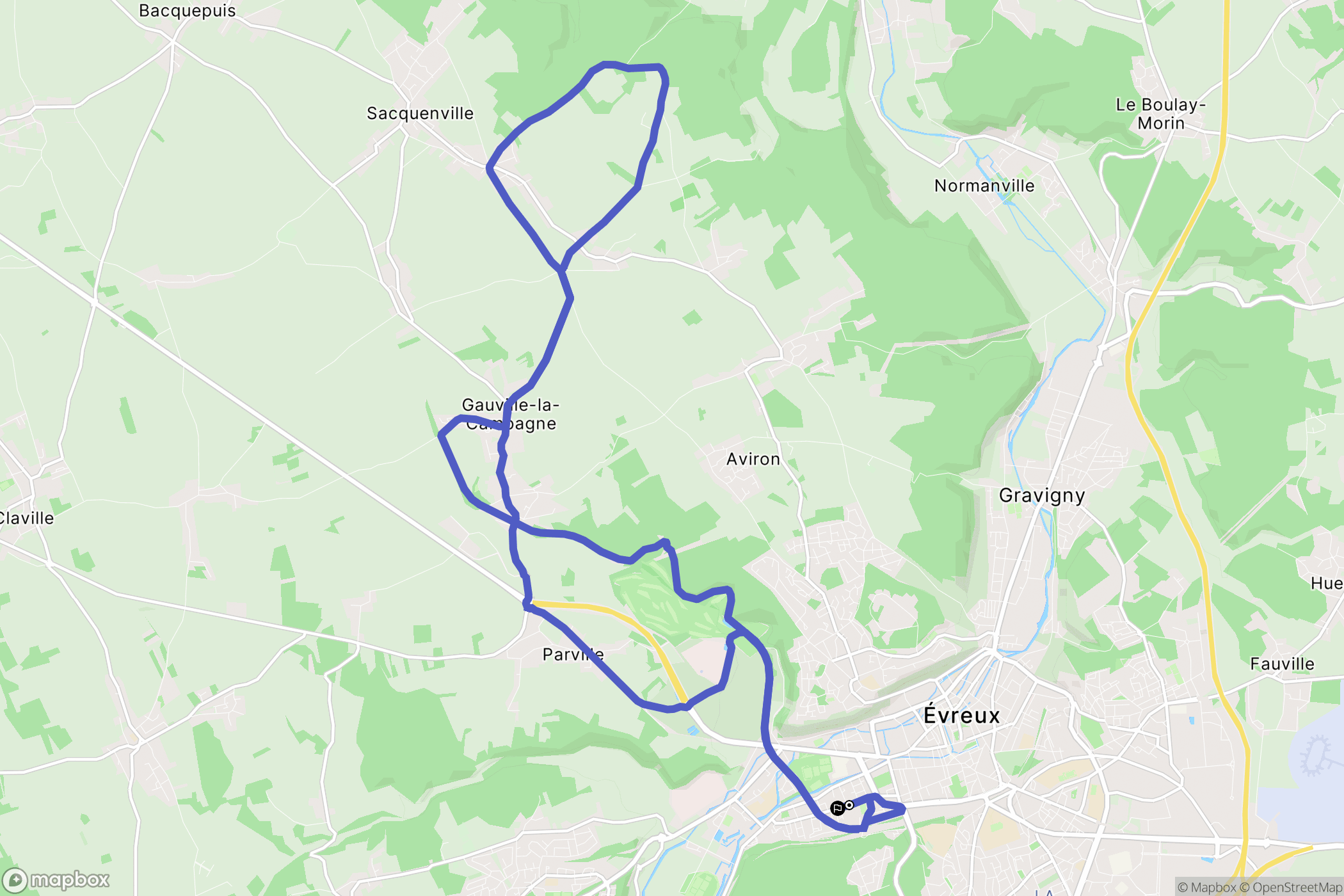 Évreux : carte du parcours de randonnée - France