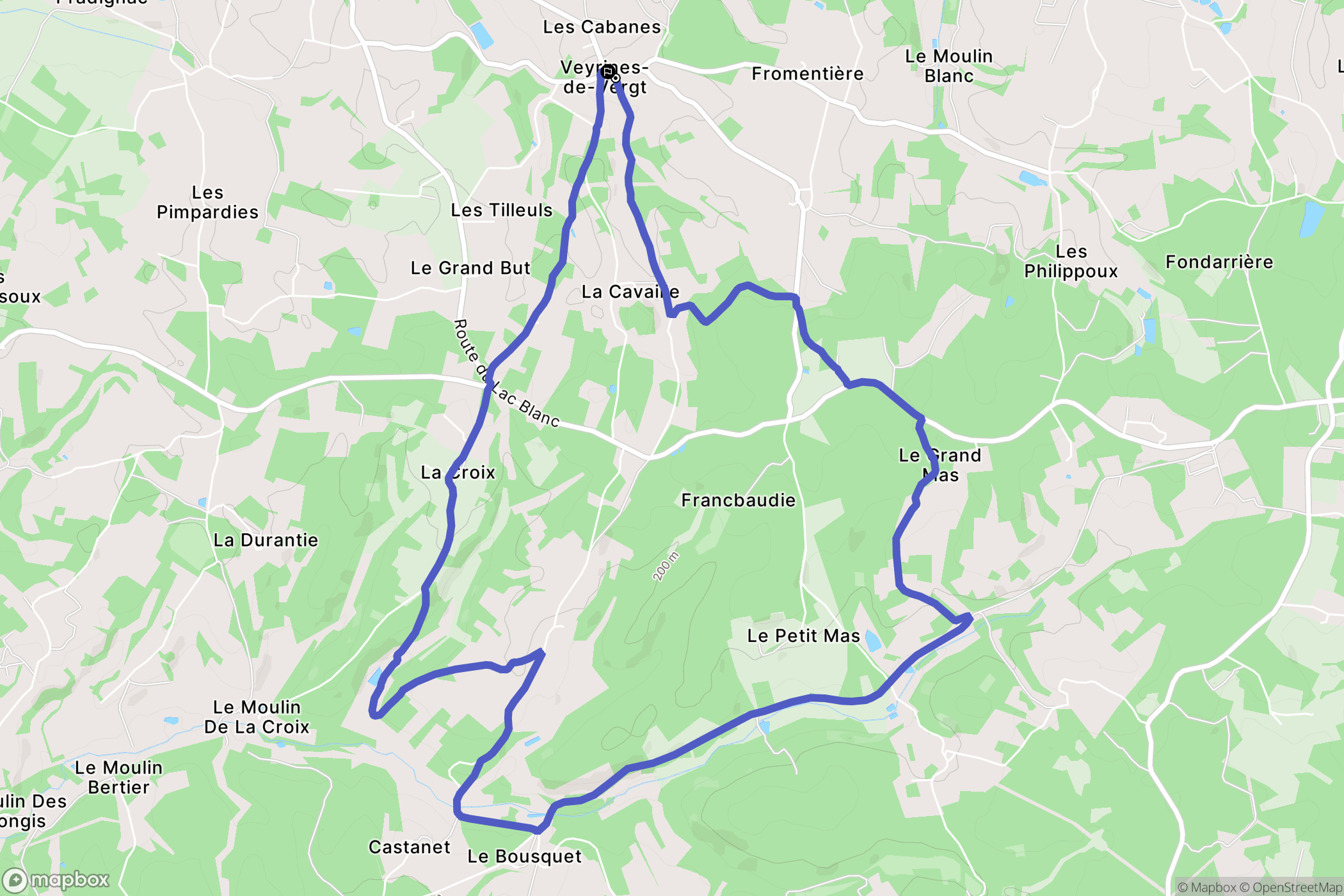 Veyrines-de-Vergt : carte du parcours de randonnée - France