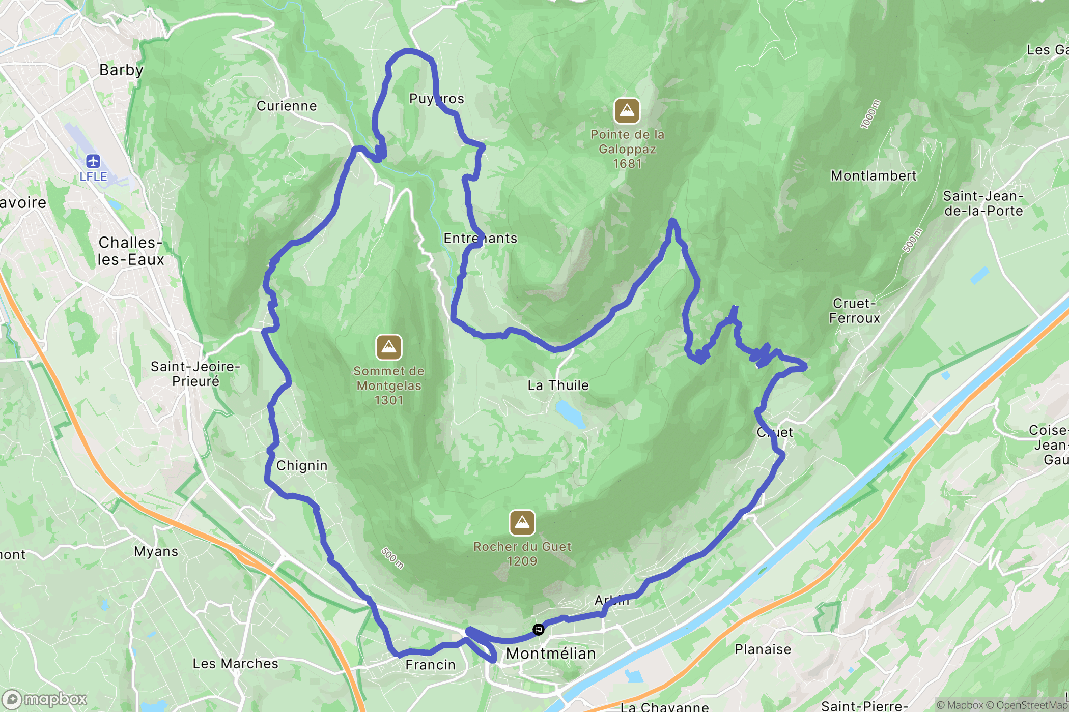 Montmélian : carte du parcours de randonnée - France