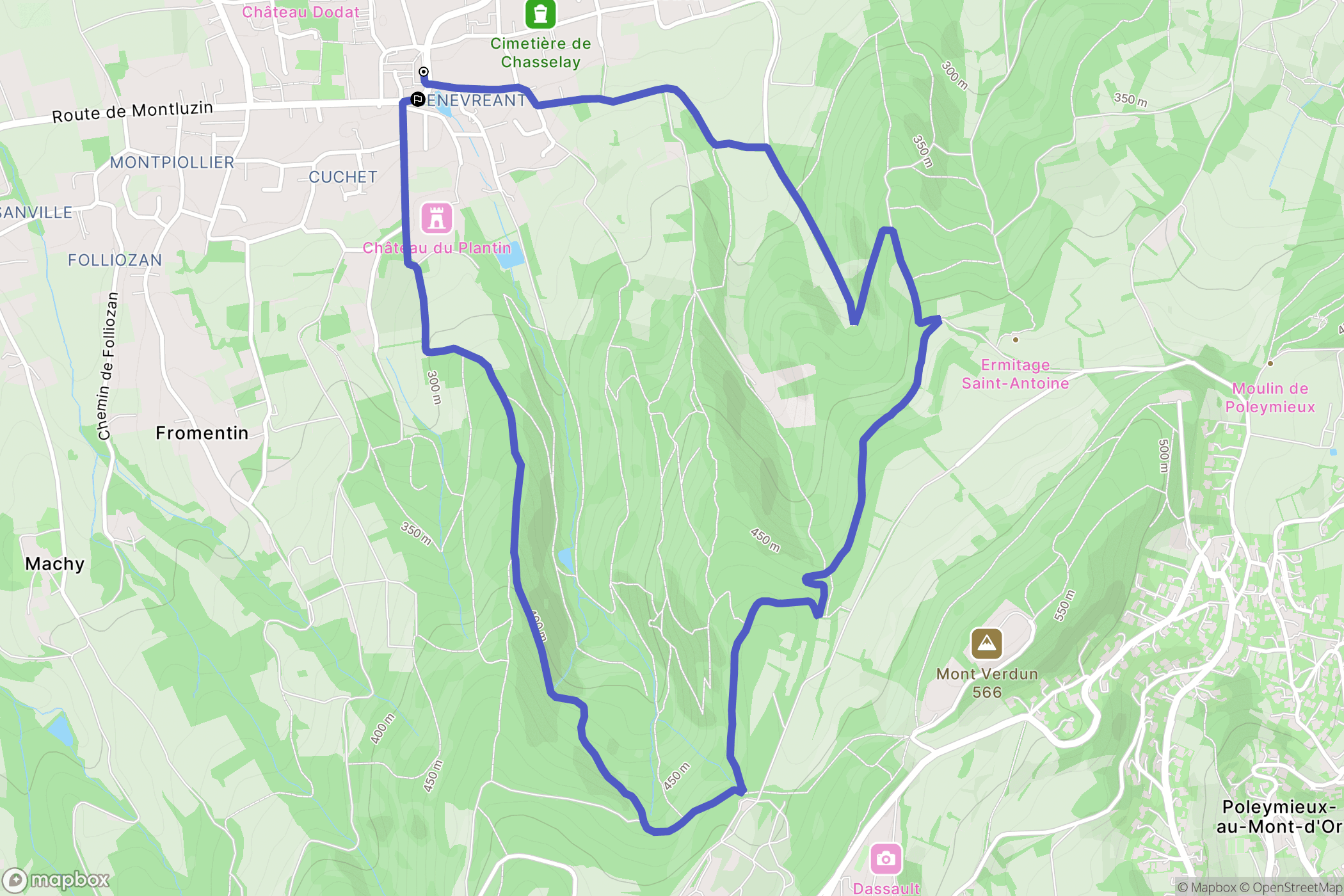 Chasselay : carte du parcours de randonnée - France
