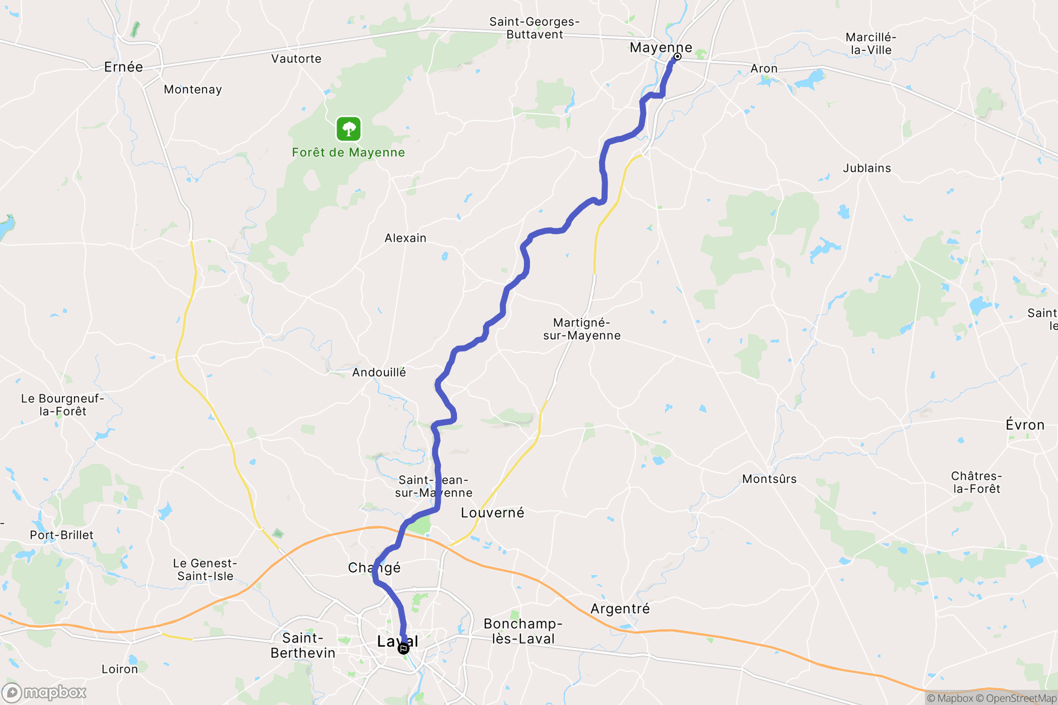 Mayenne : carte du parcours de randonnée - France