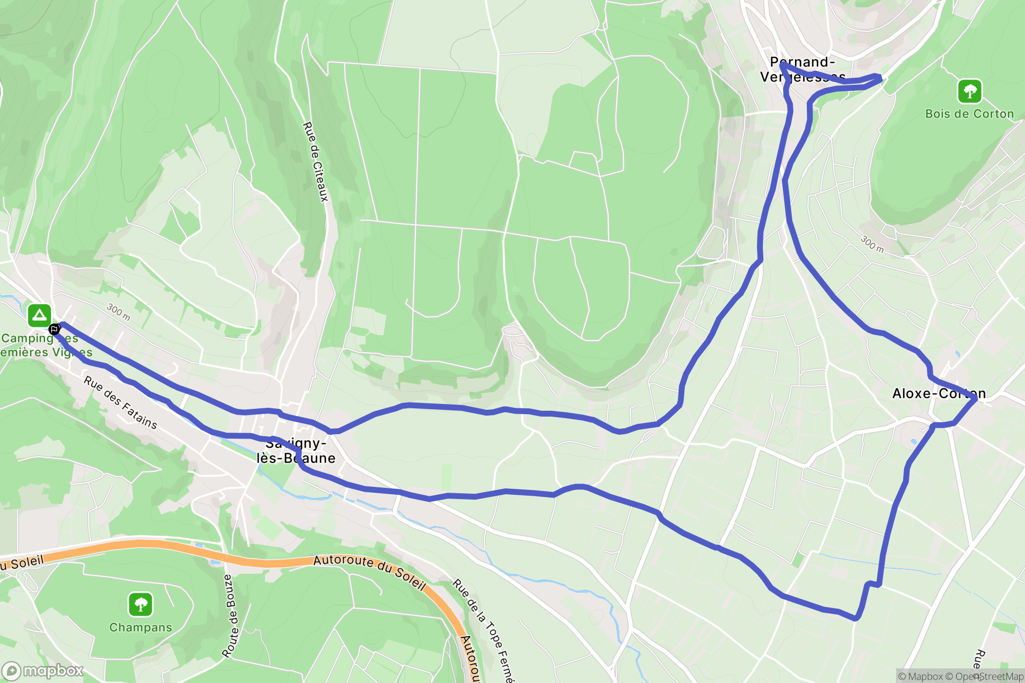 Savigny-lès-Beaune : carte du parcours de randonnée - France