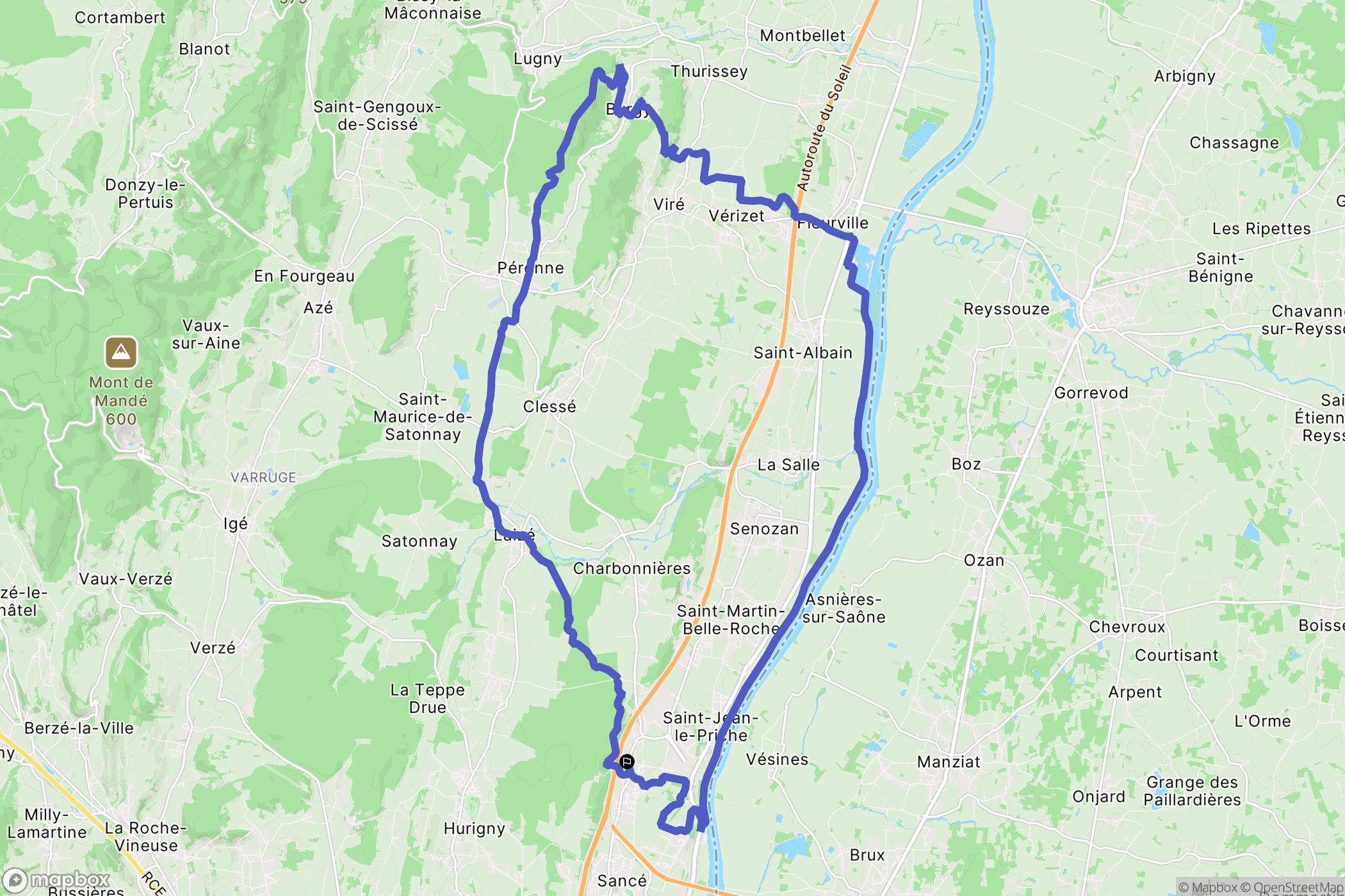 Mâcon : carte du parcours de randonnée - France