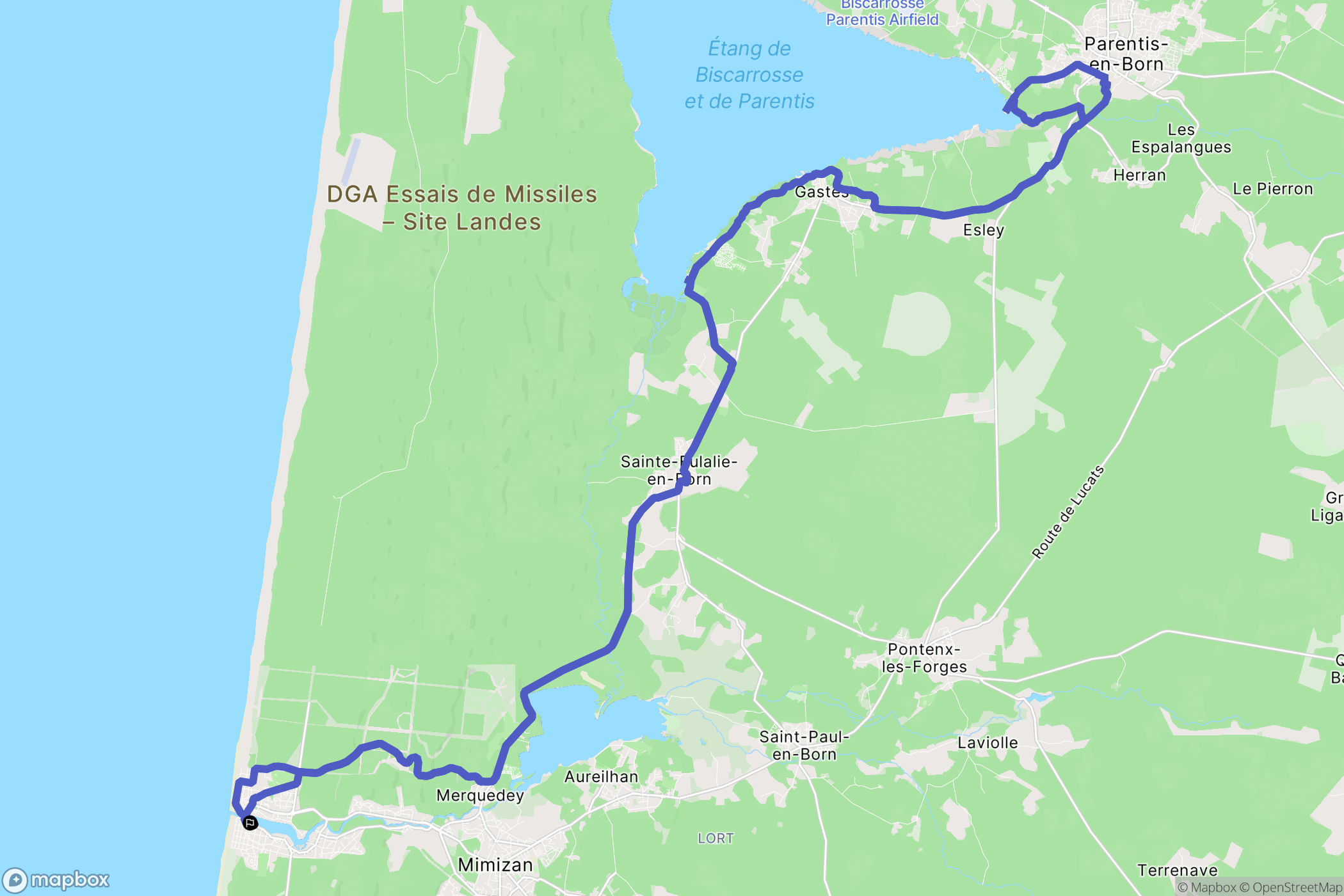 Mimizan : carte du parcours de randonnée - France