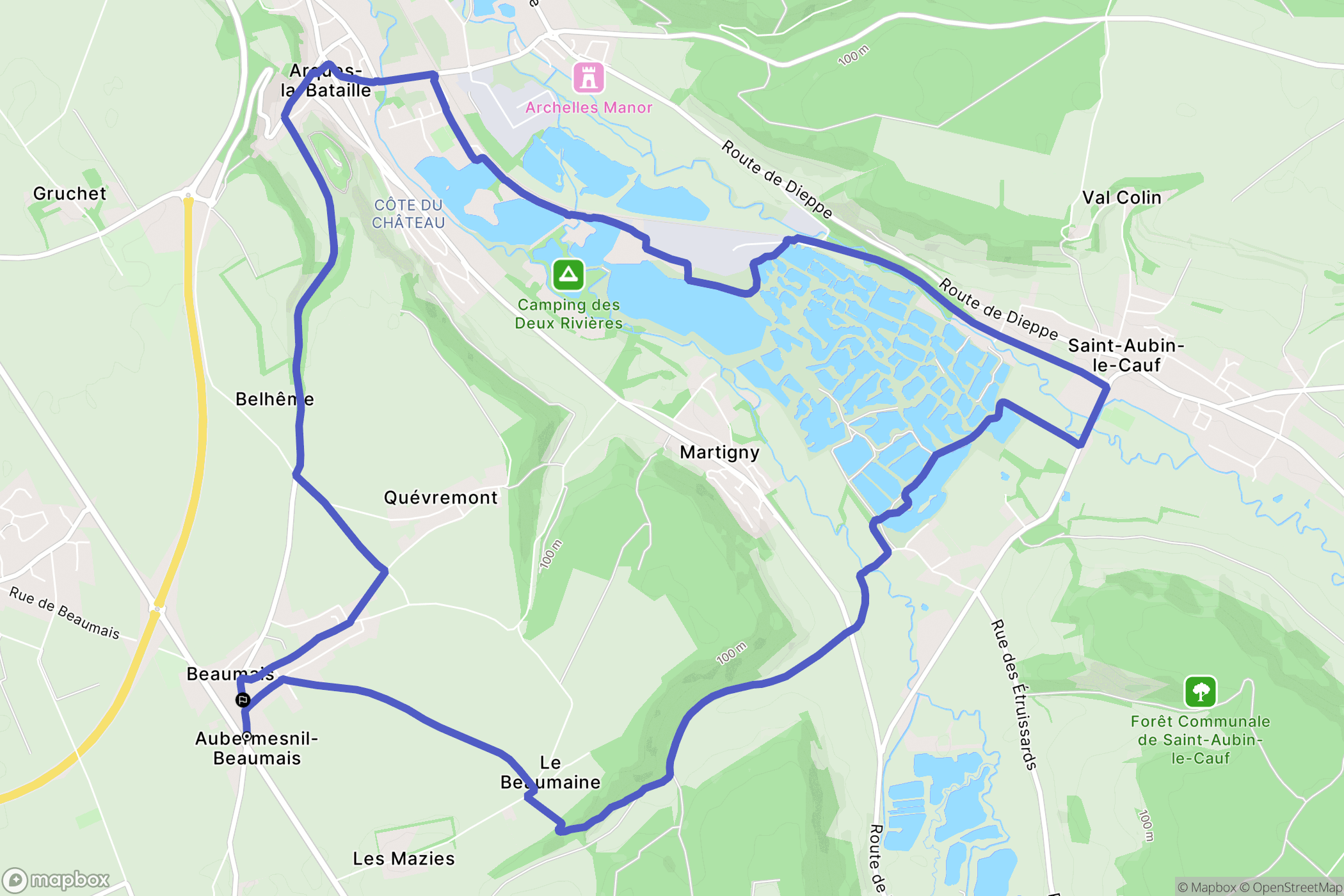Aubermesnil-Beaumais : carte du parcours de randonnée - France