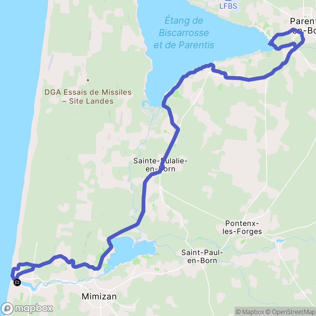 Mimizan : carte du parcours de randonnée - France