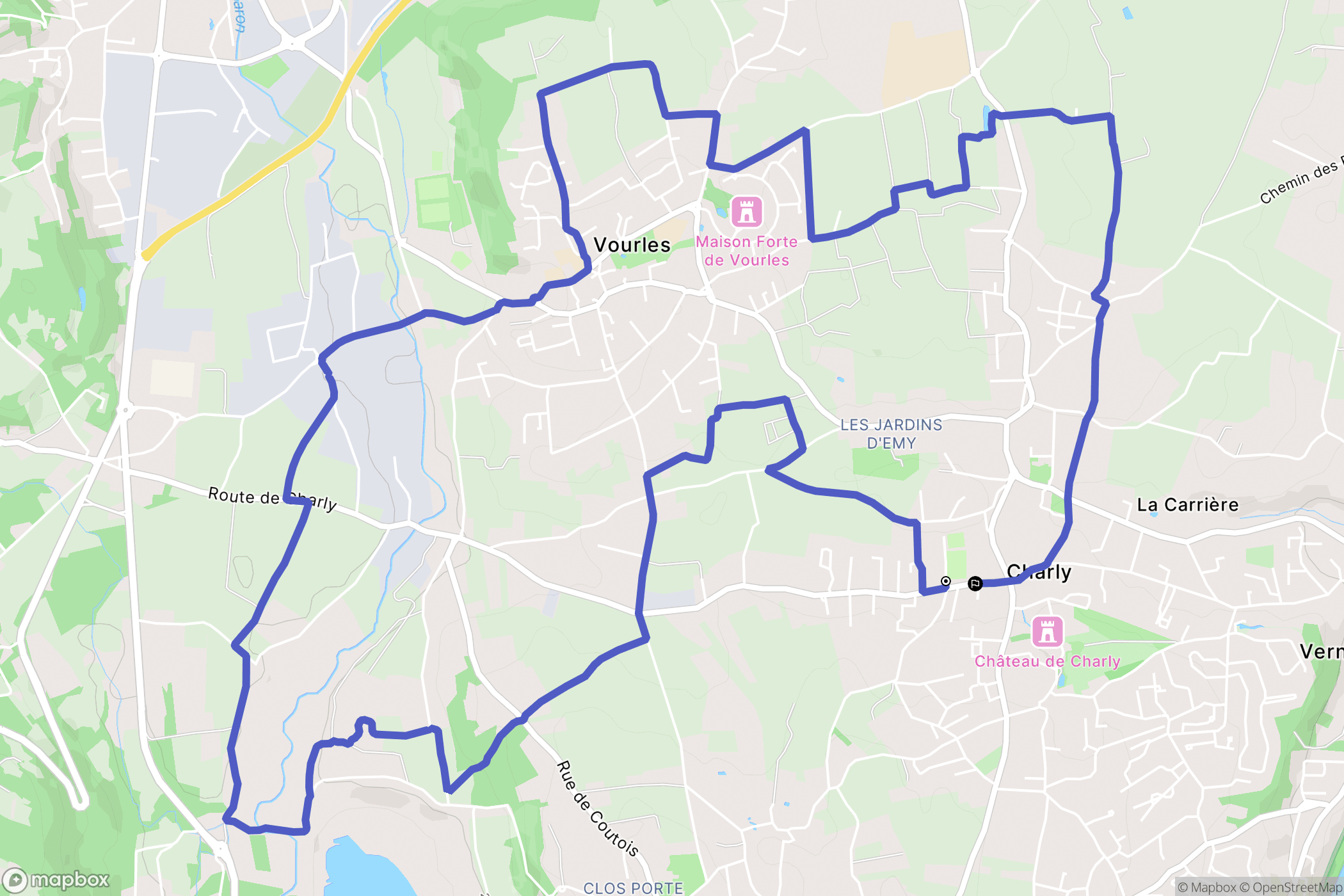 Charly : carte du parcours de randonnée - France