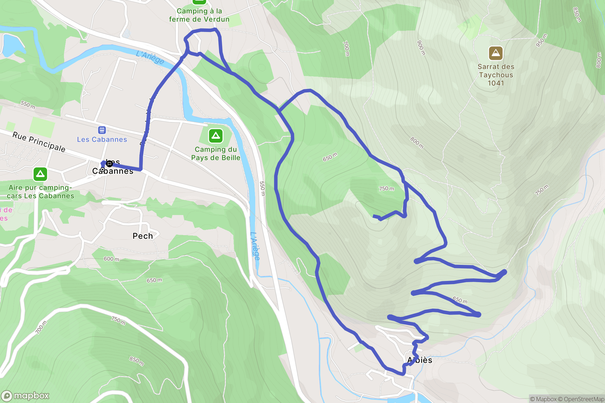 Les Cabannes : carte du parcours de randonnée - France