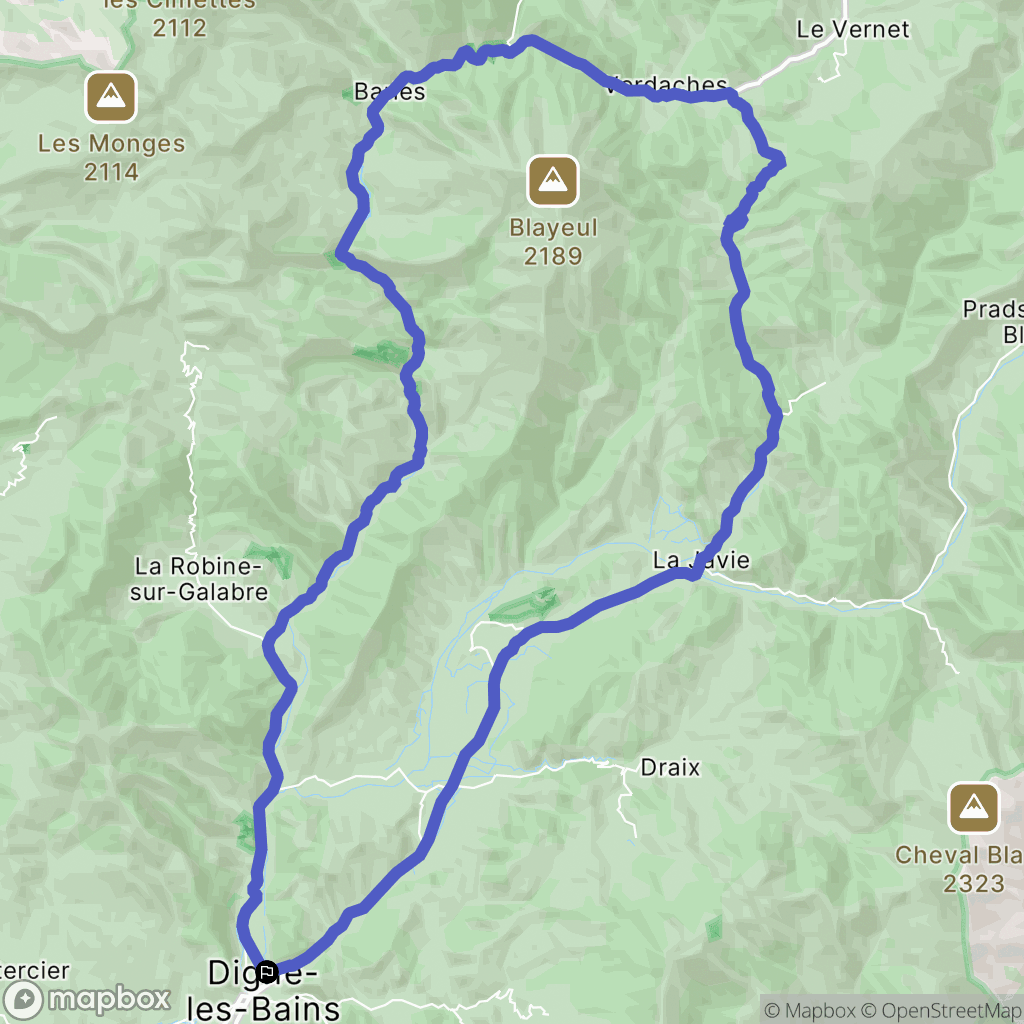 Digne-les-Bains : carte du parcours de randonnée - France