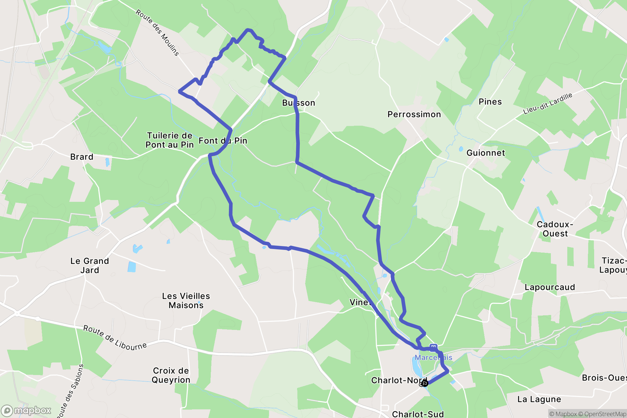 Marcenais : carte du parcours de randonnée - France