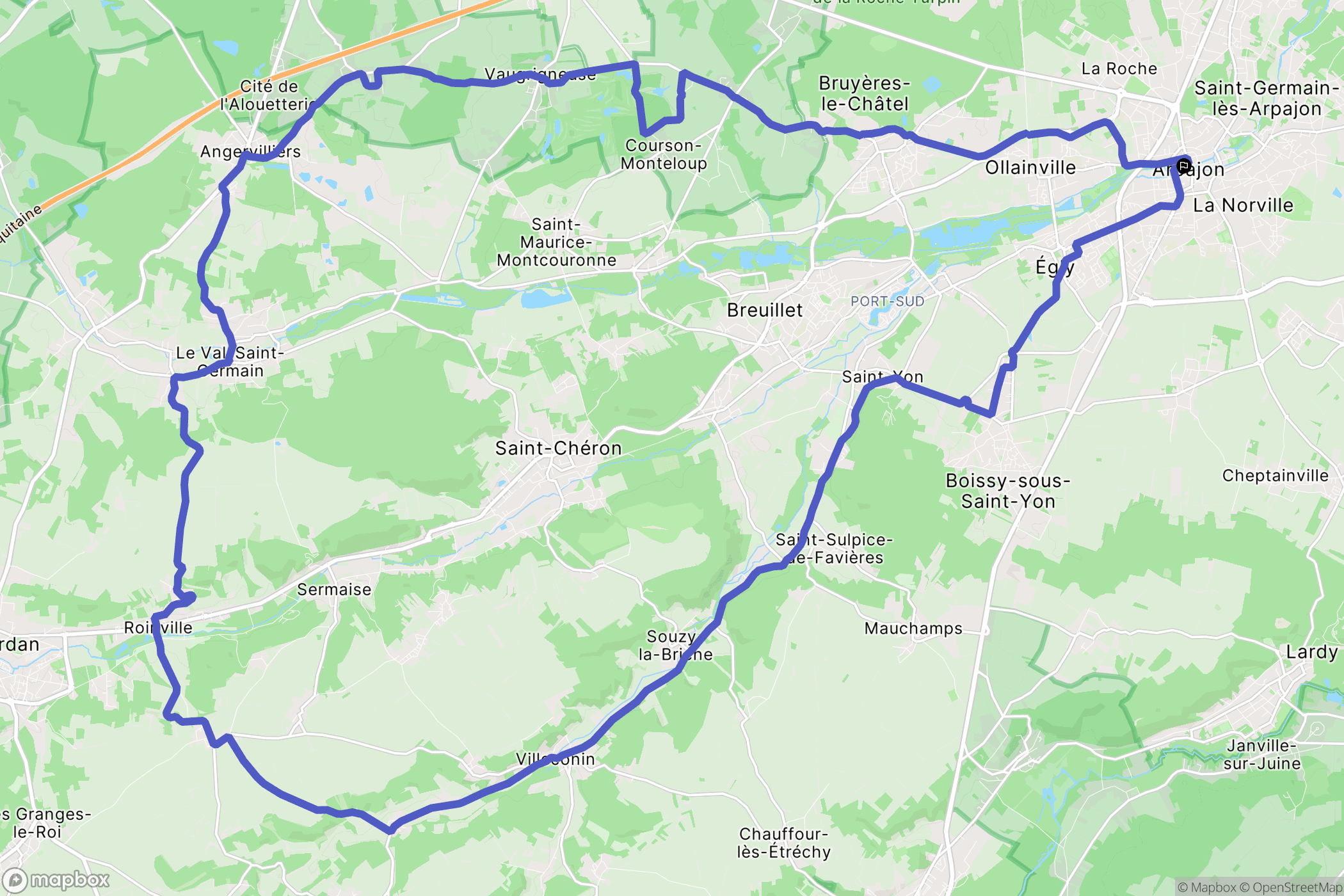 Arpajon : carte du parcours de randonnée - France