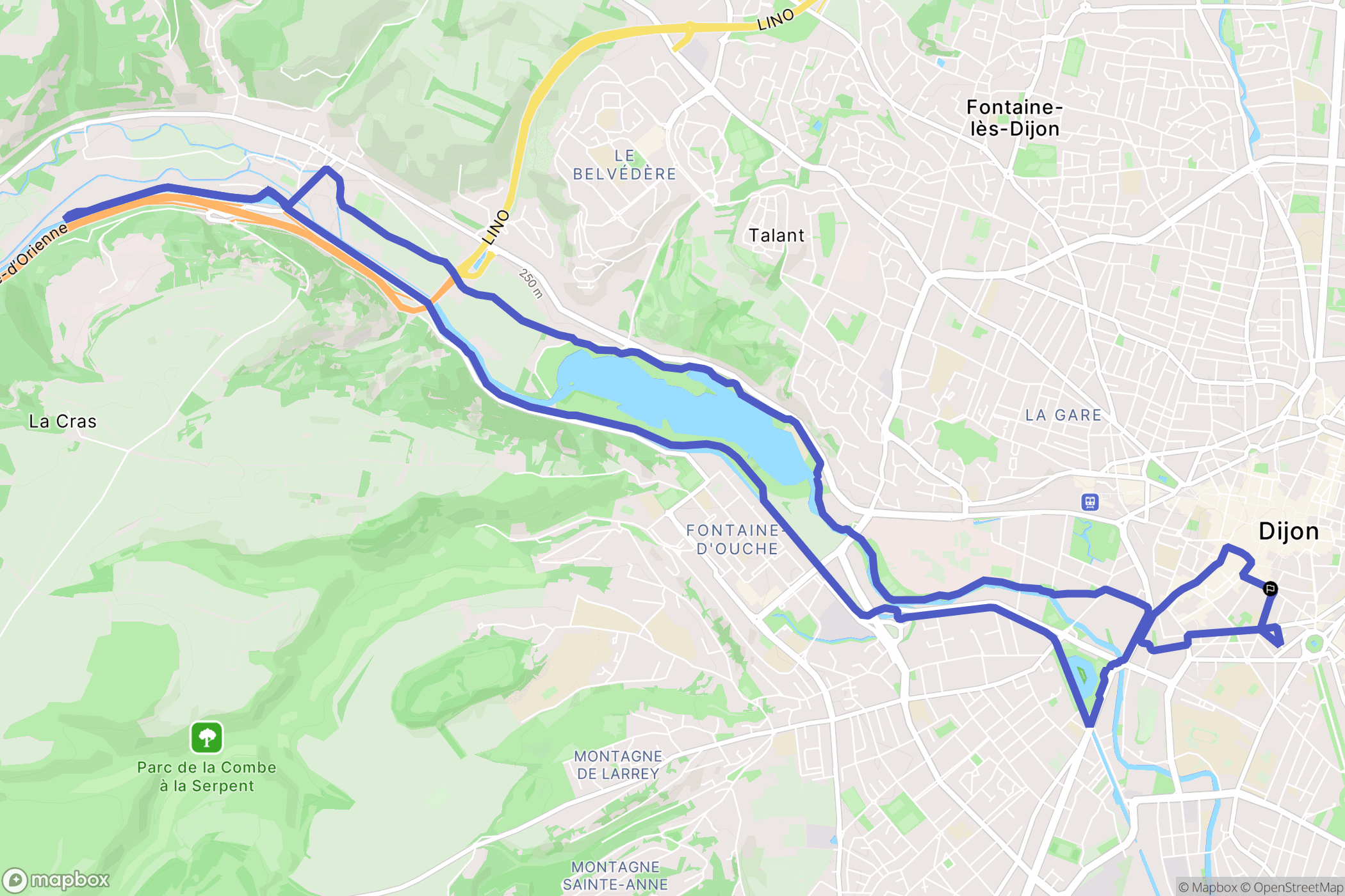 Dijon : carte du parcours de randonnée - France