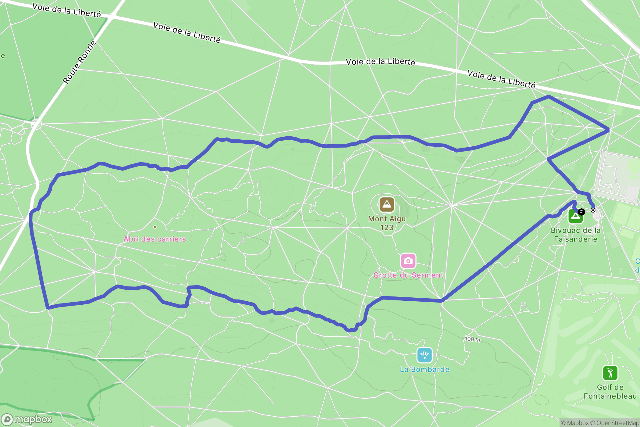 Fontainebleau : carte du parcours de randonnée - France