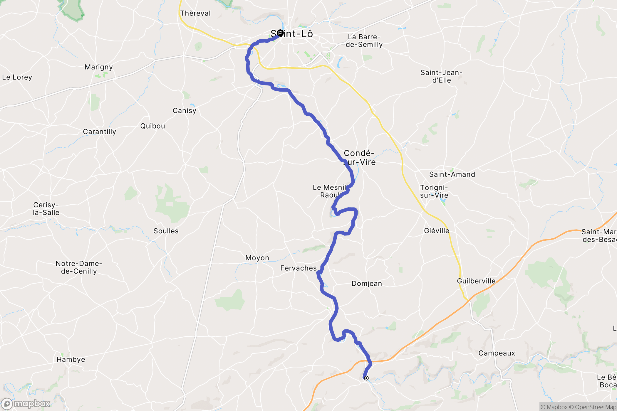 Saint-Lô : carte du parcours de randonnée - France