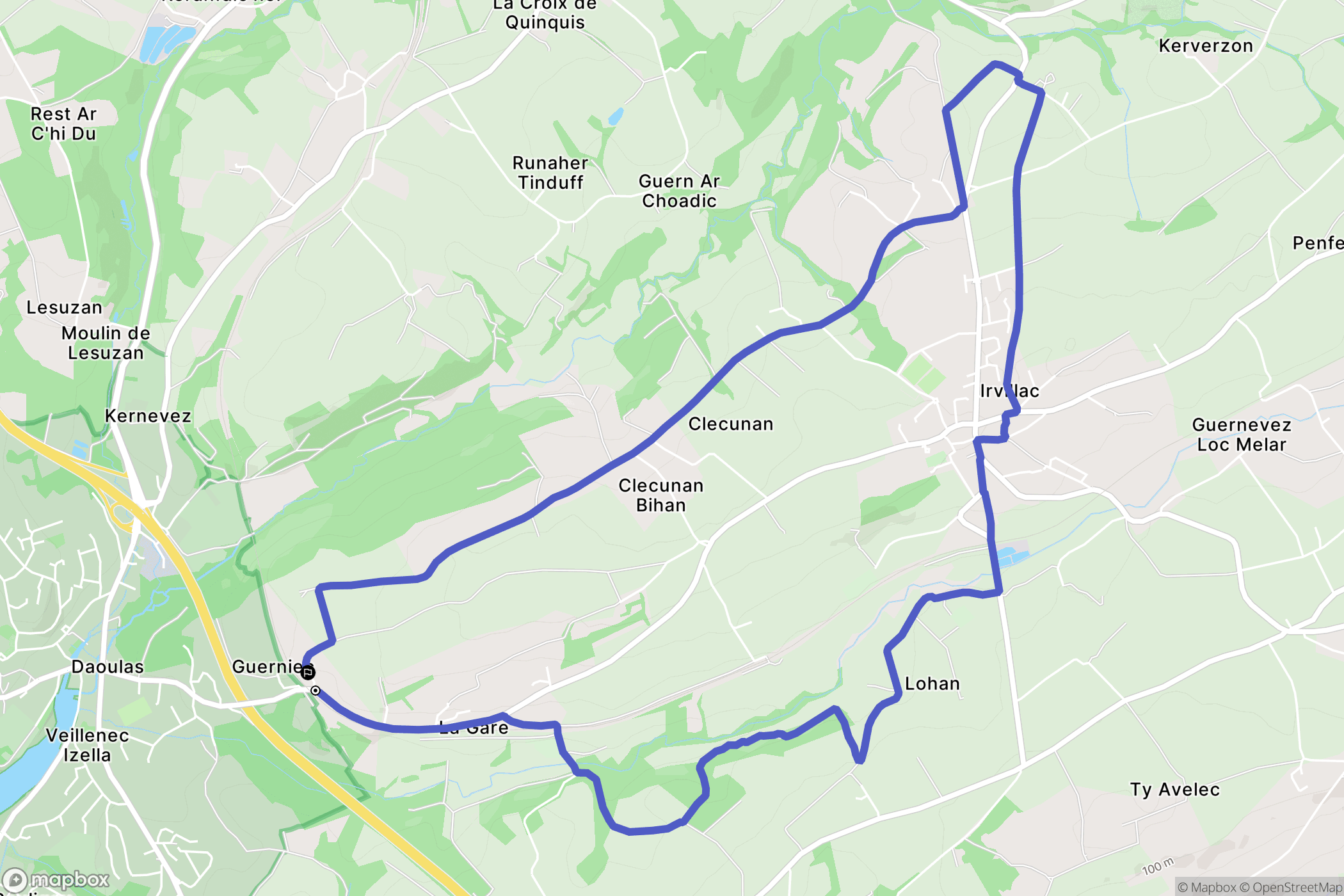 Irvillac : carte du parcours de randonnée - France