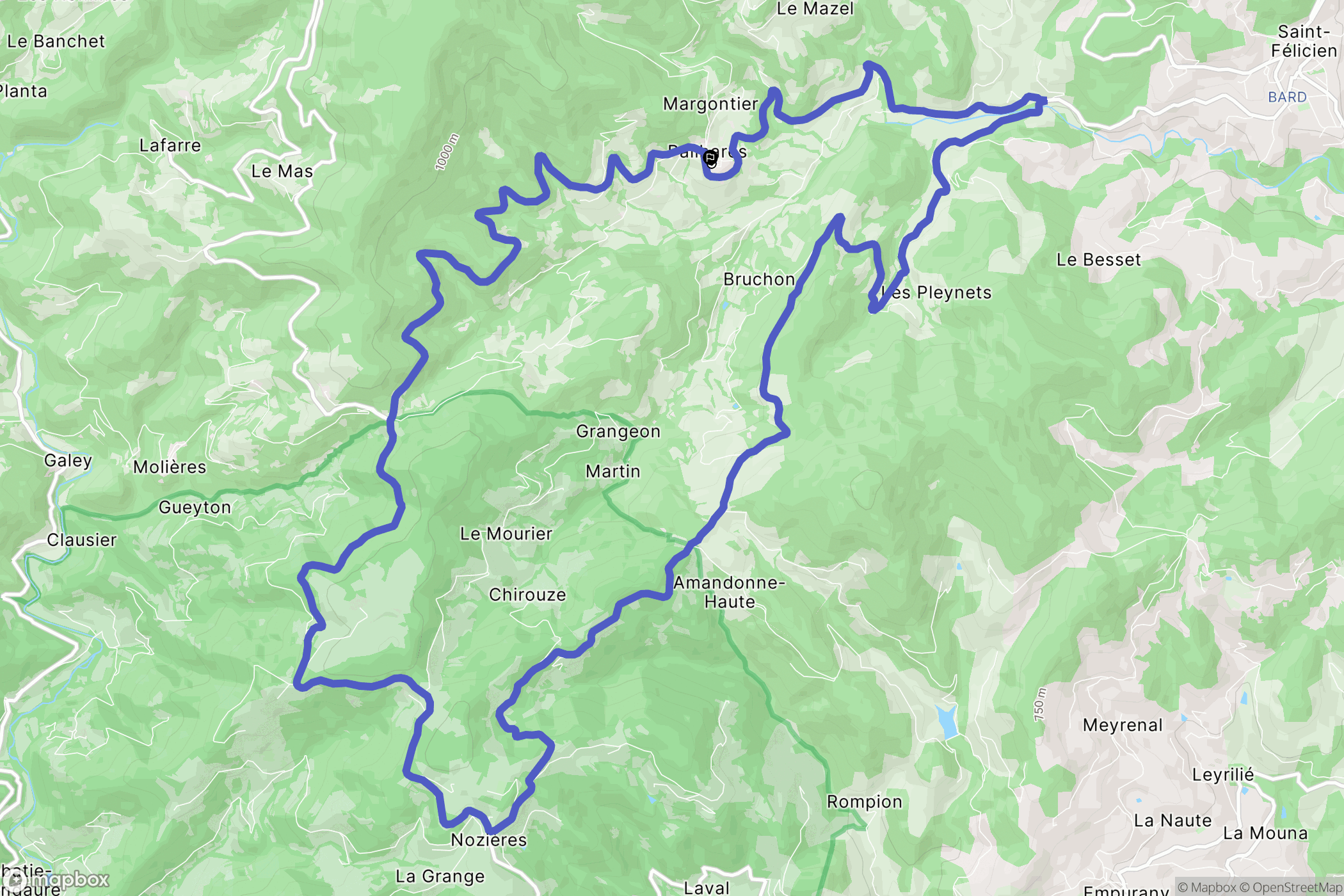Pailharès : carte du parcours de randonnée - France