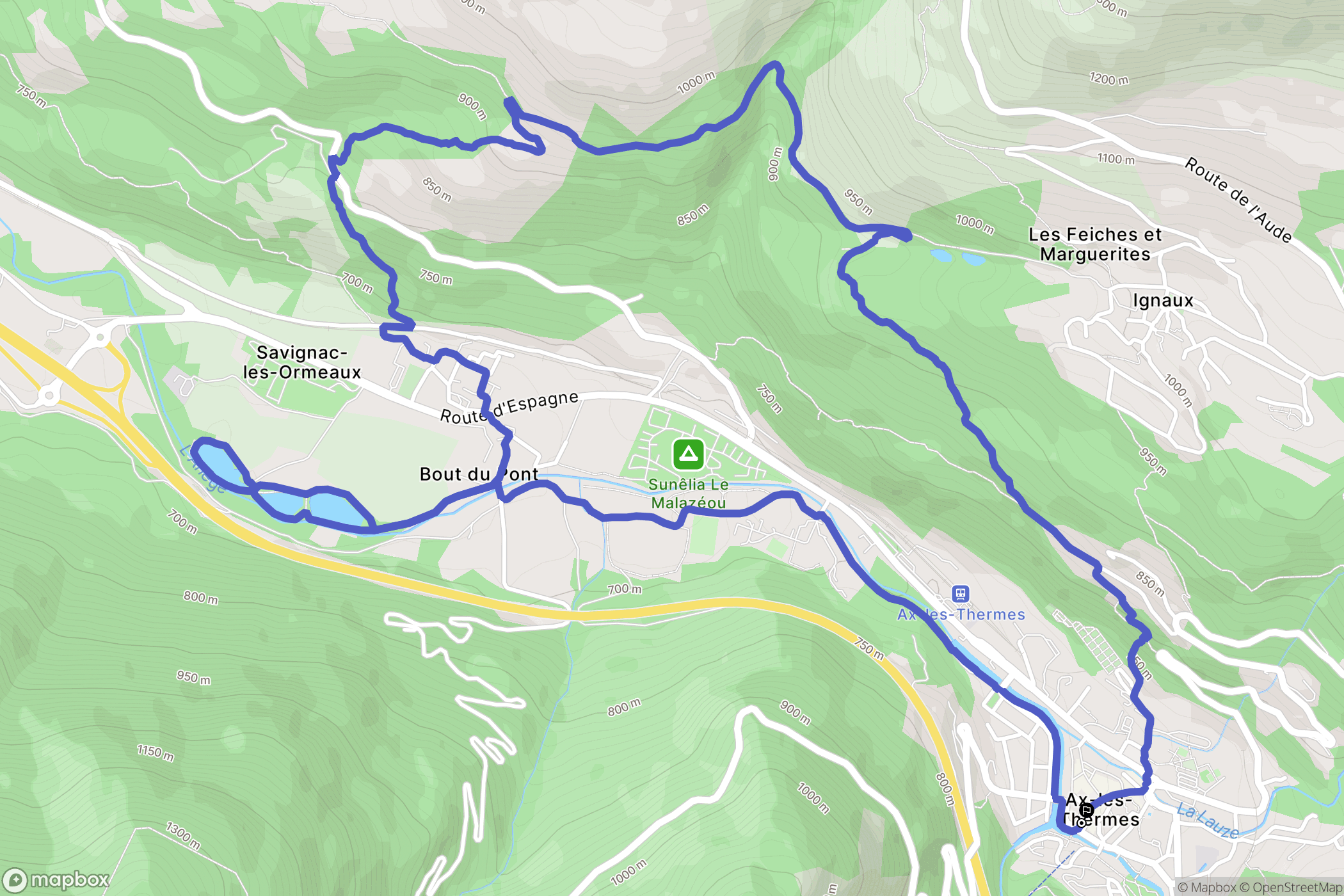 Ax-les-Thermes : carte du parcours de randonnée - France