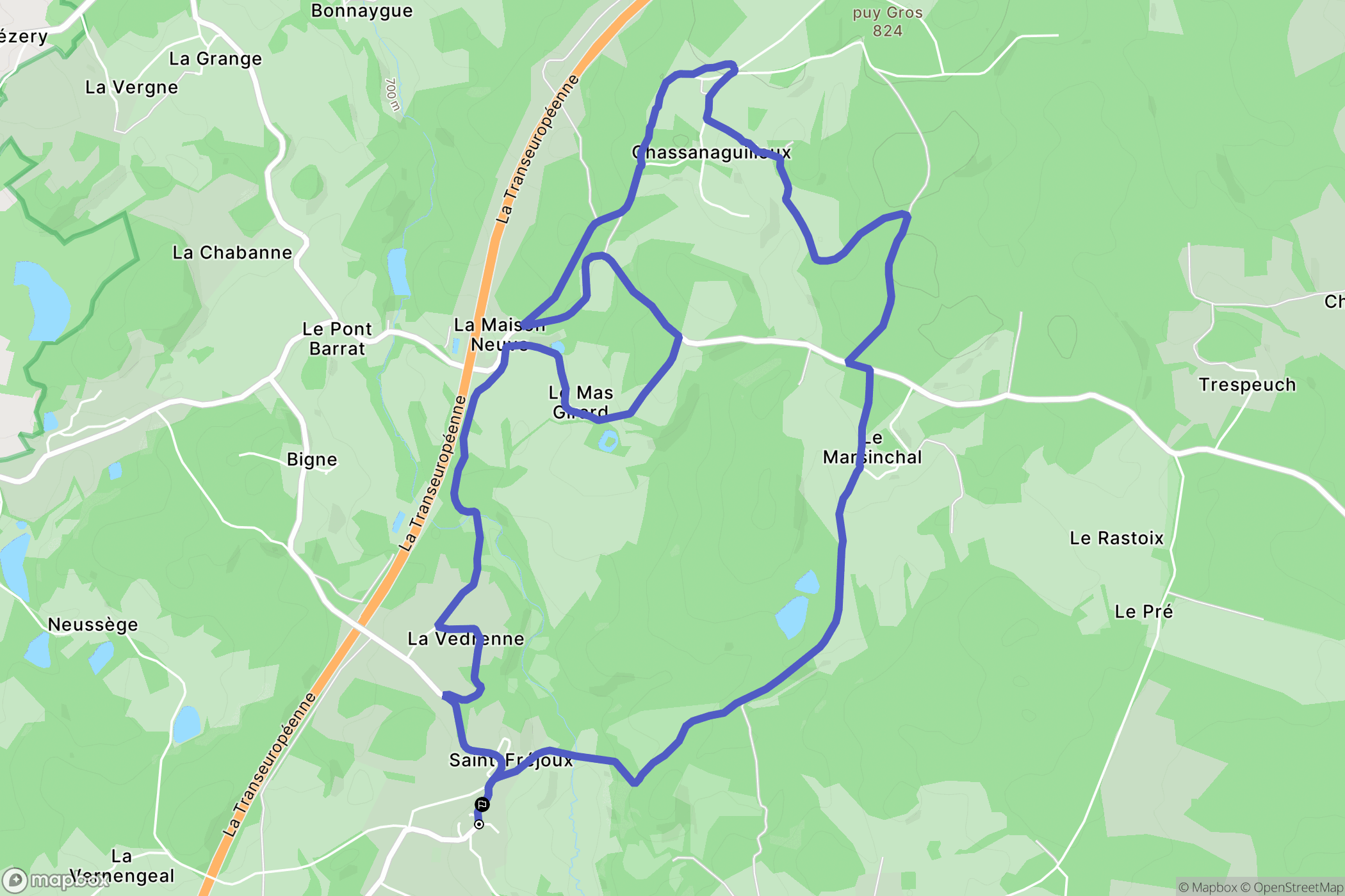 Saint-Fréjoux : carte du parcours de randonnée - France