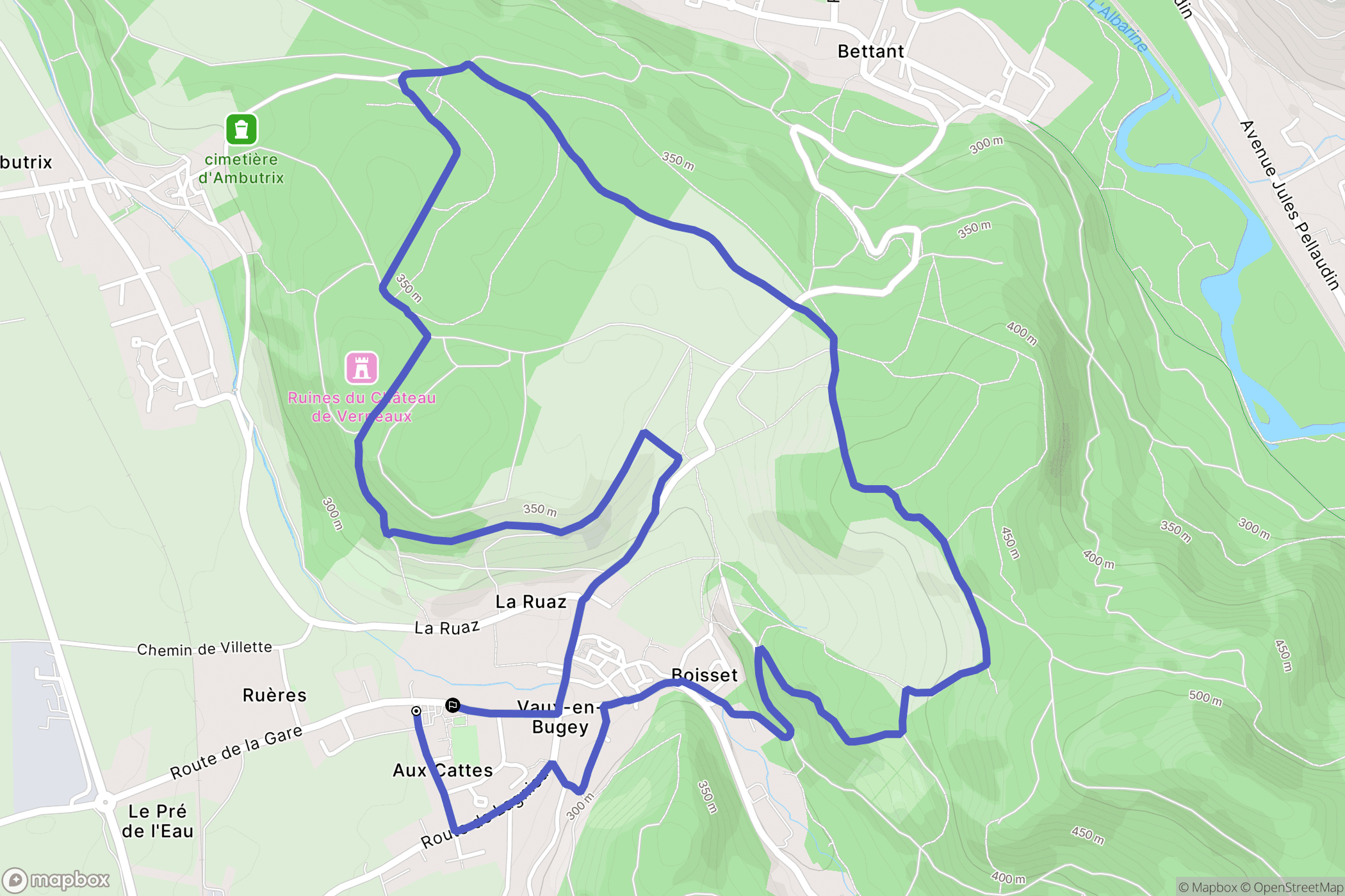 Vaux-en-Bugey : carte du parcours de randonnée - France