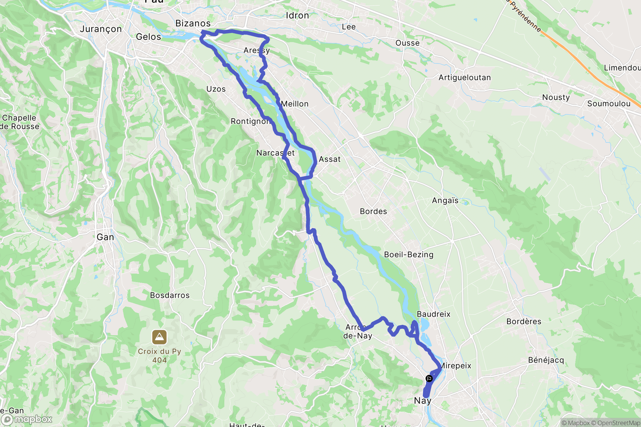 Nay : carte du parcours de randonnée - France