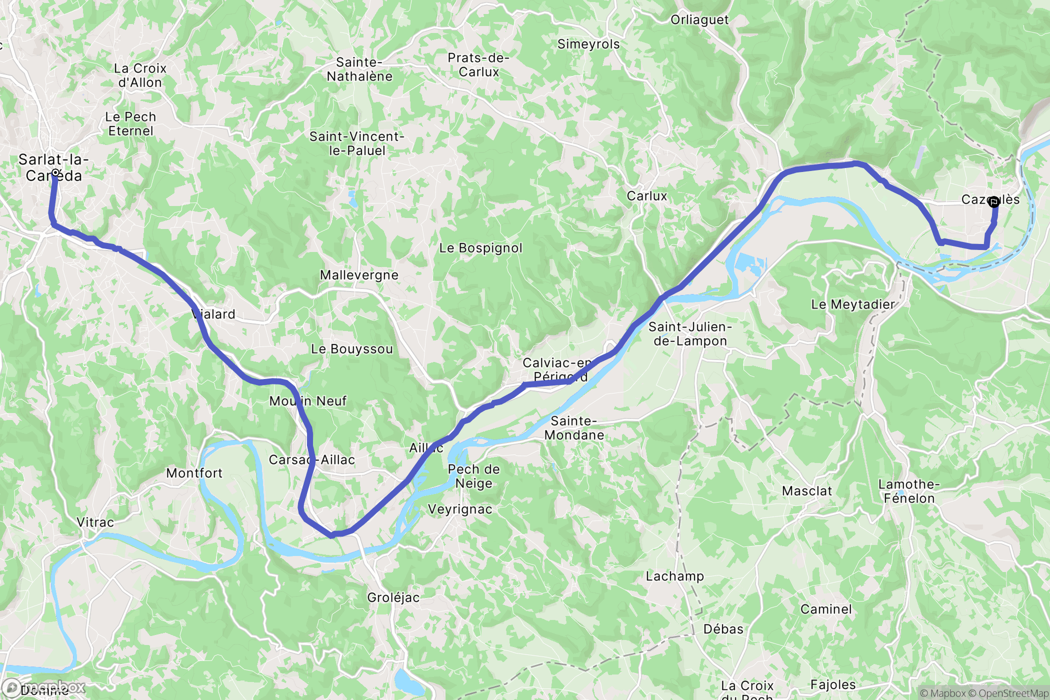 Sarlat-la-Canéda : carte du parcours de randonnée - France