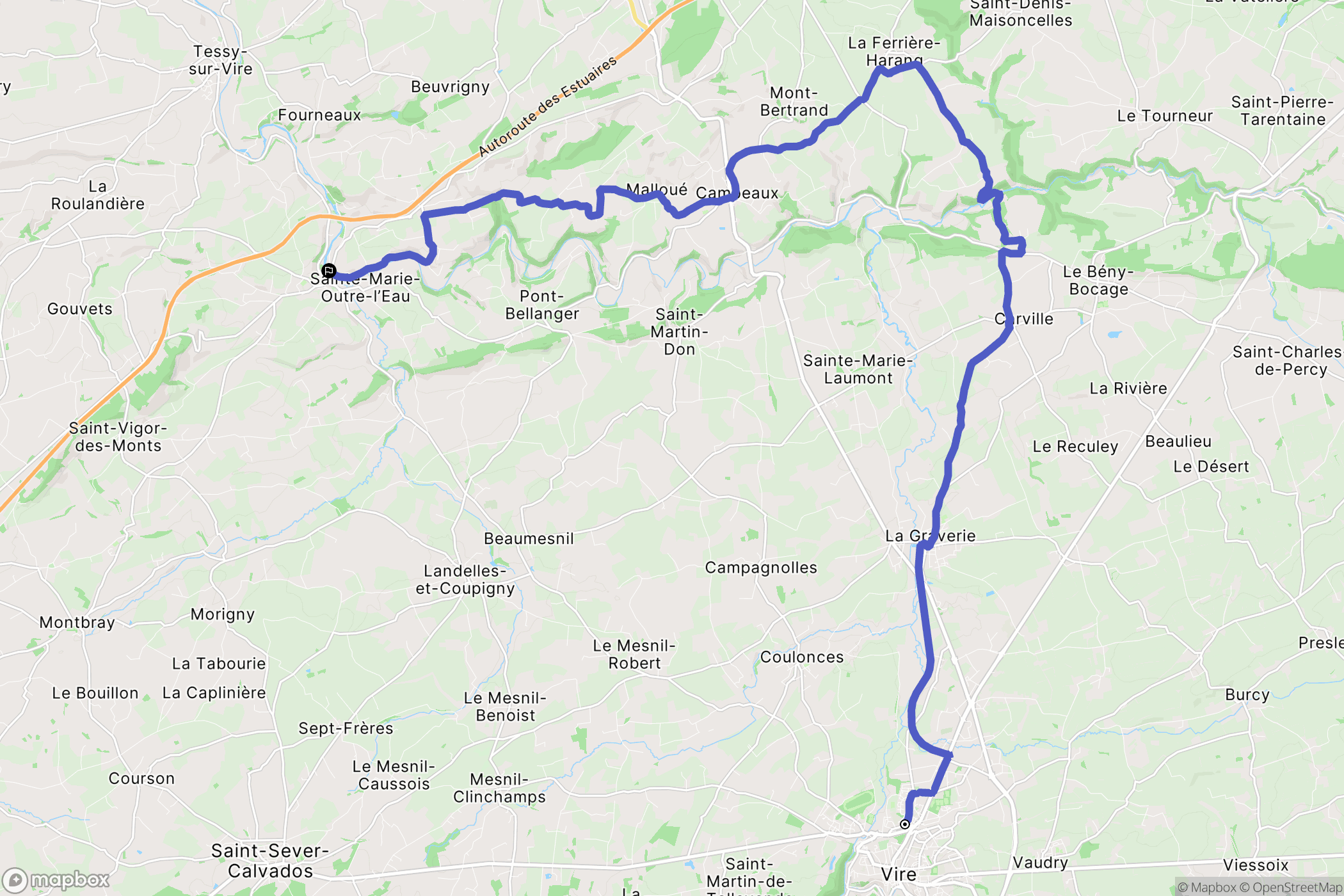 Vire-Normandie : carte du parcours de randonnée - France