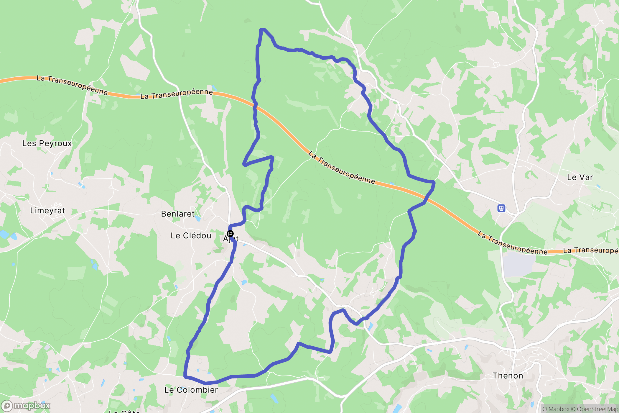 Ajat : carte du parcours de randonnée - France