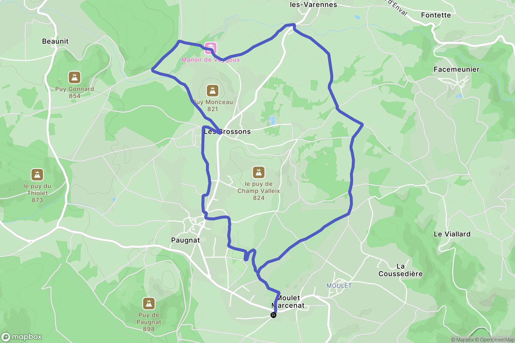 Volvic : carte du parcours de randonnée - France