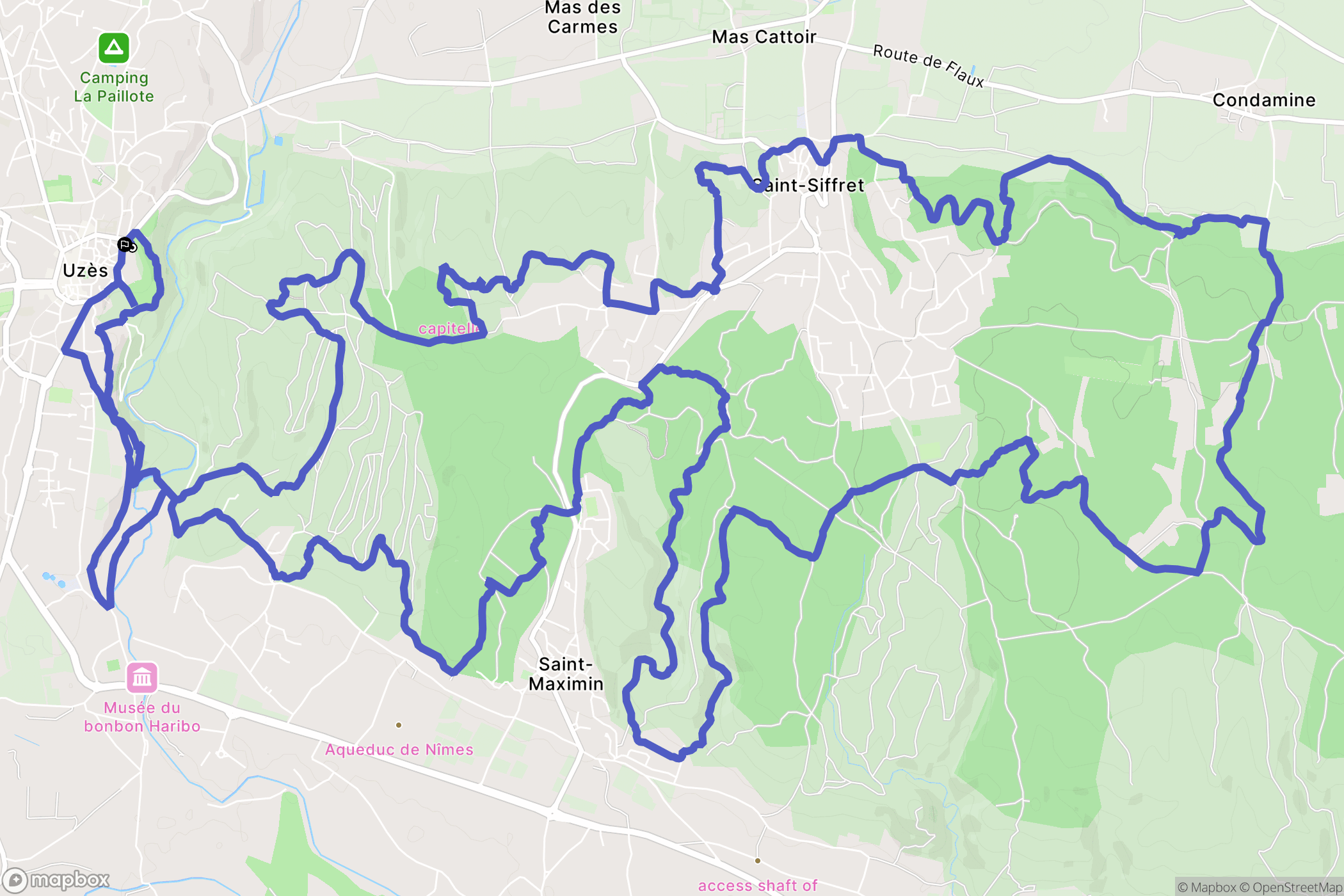 Uzès : carte du parcours de randonnée - France