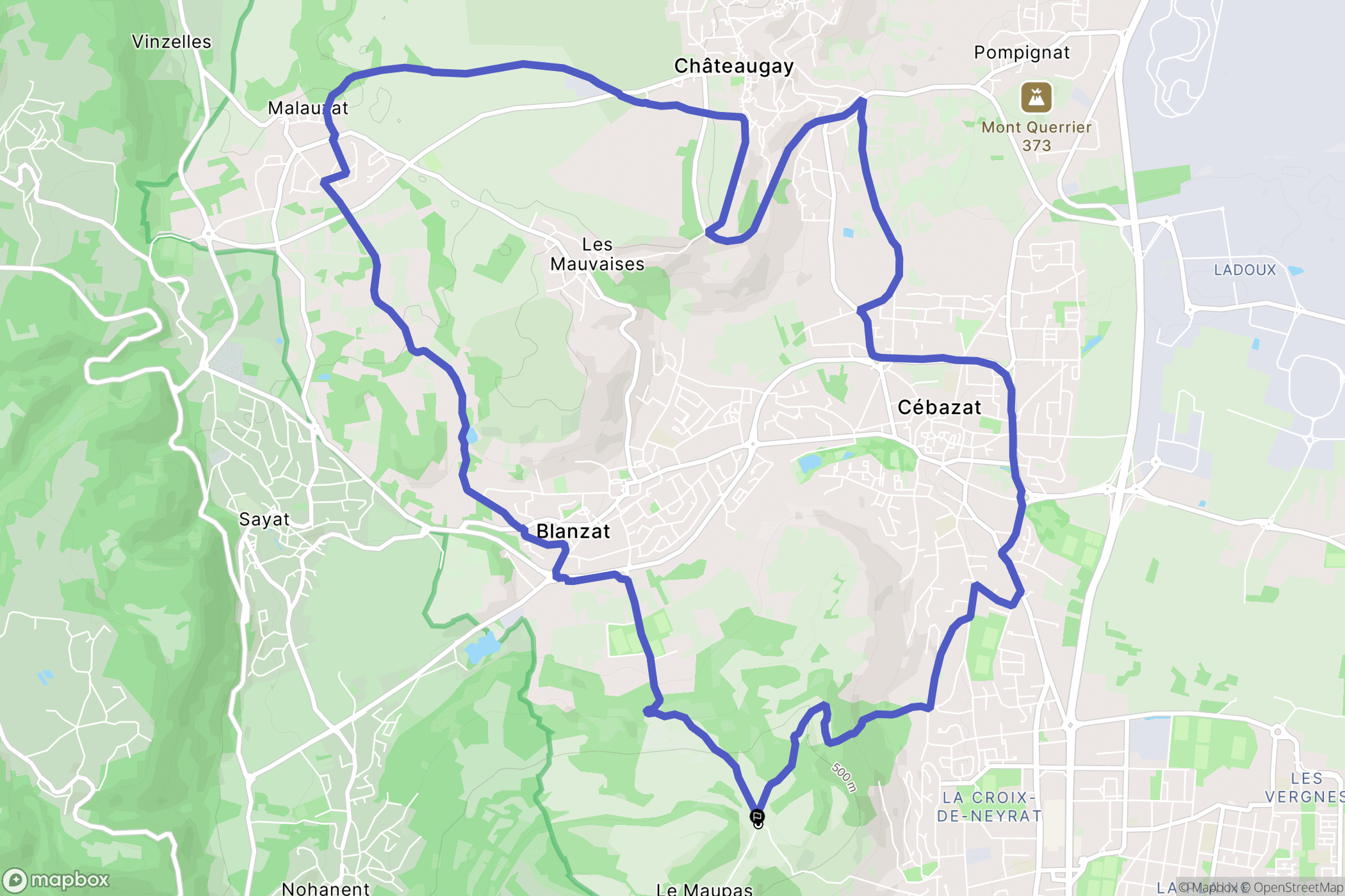 Clermont-Ferrand : carte du parcours de randonnée - France
