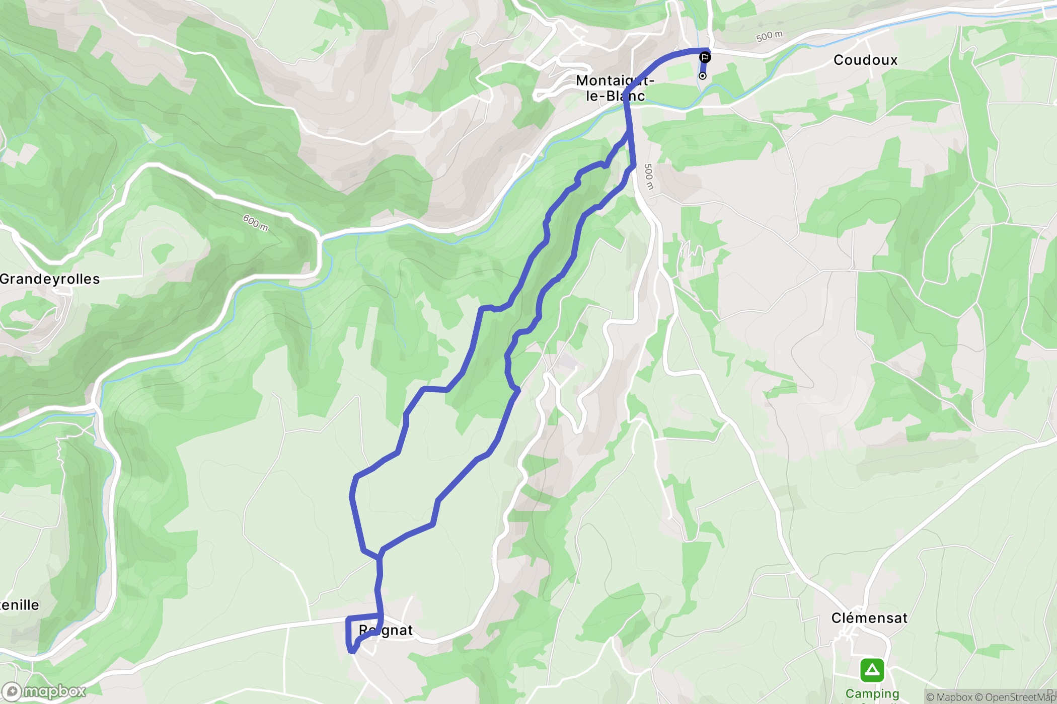 Montaigut-le-Blanc : carte du parcours de randonnée - France