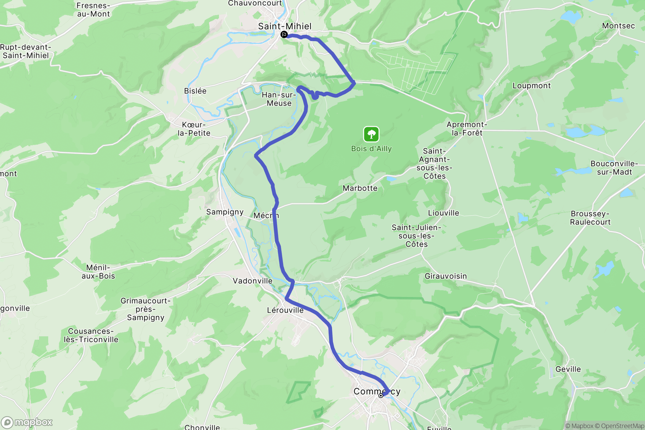 Commercy : carte du parcours de randonnée - France