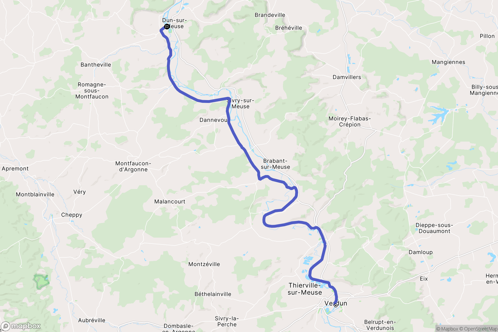 Verdun : carte du parcours de randonnée - France