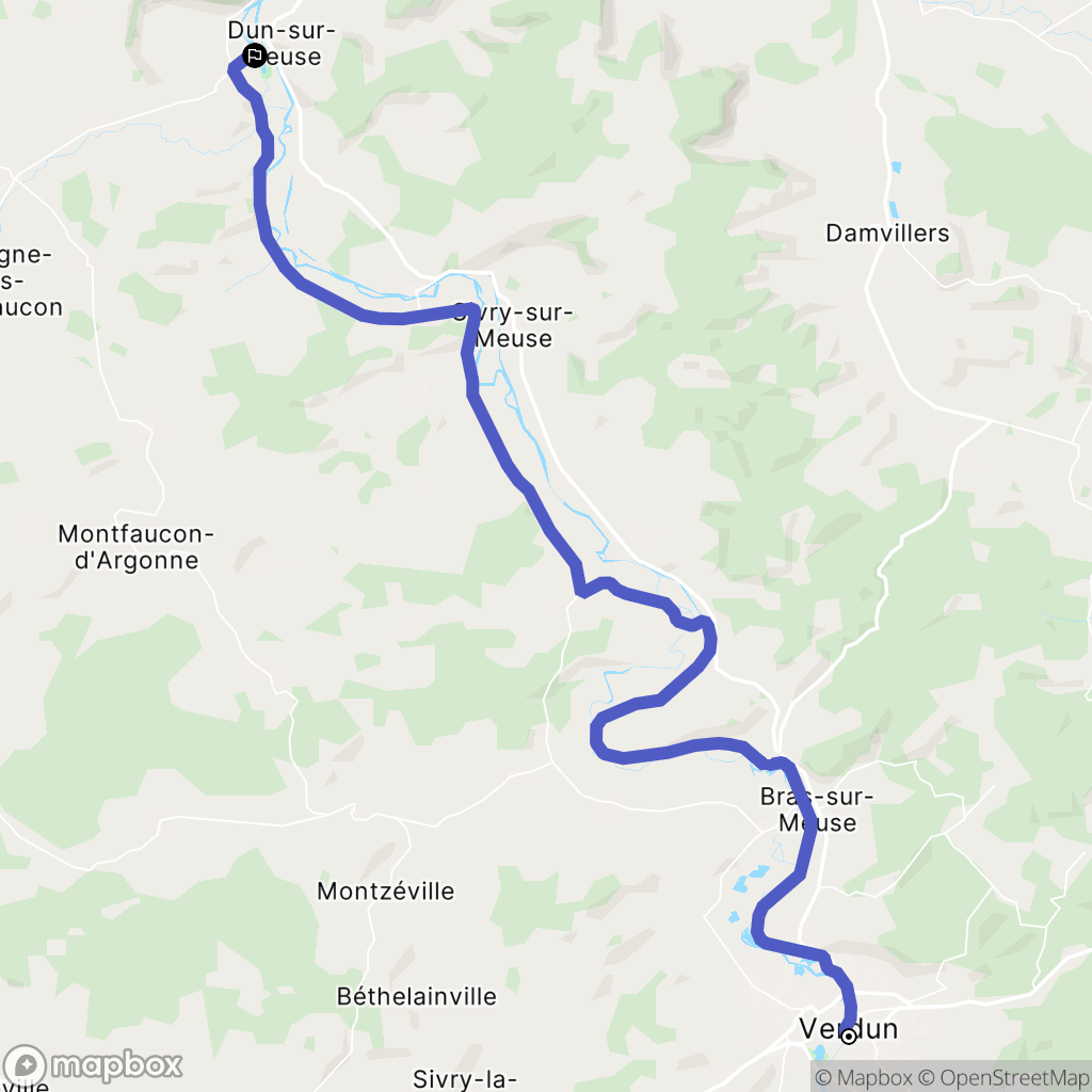 Verdun : carte du parcours de randonnée - France
