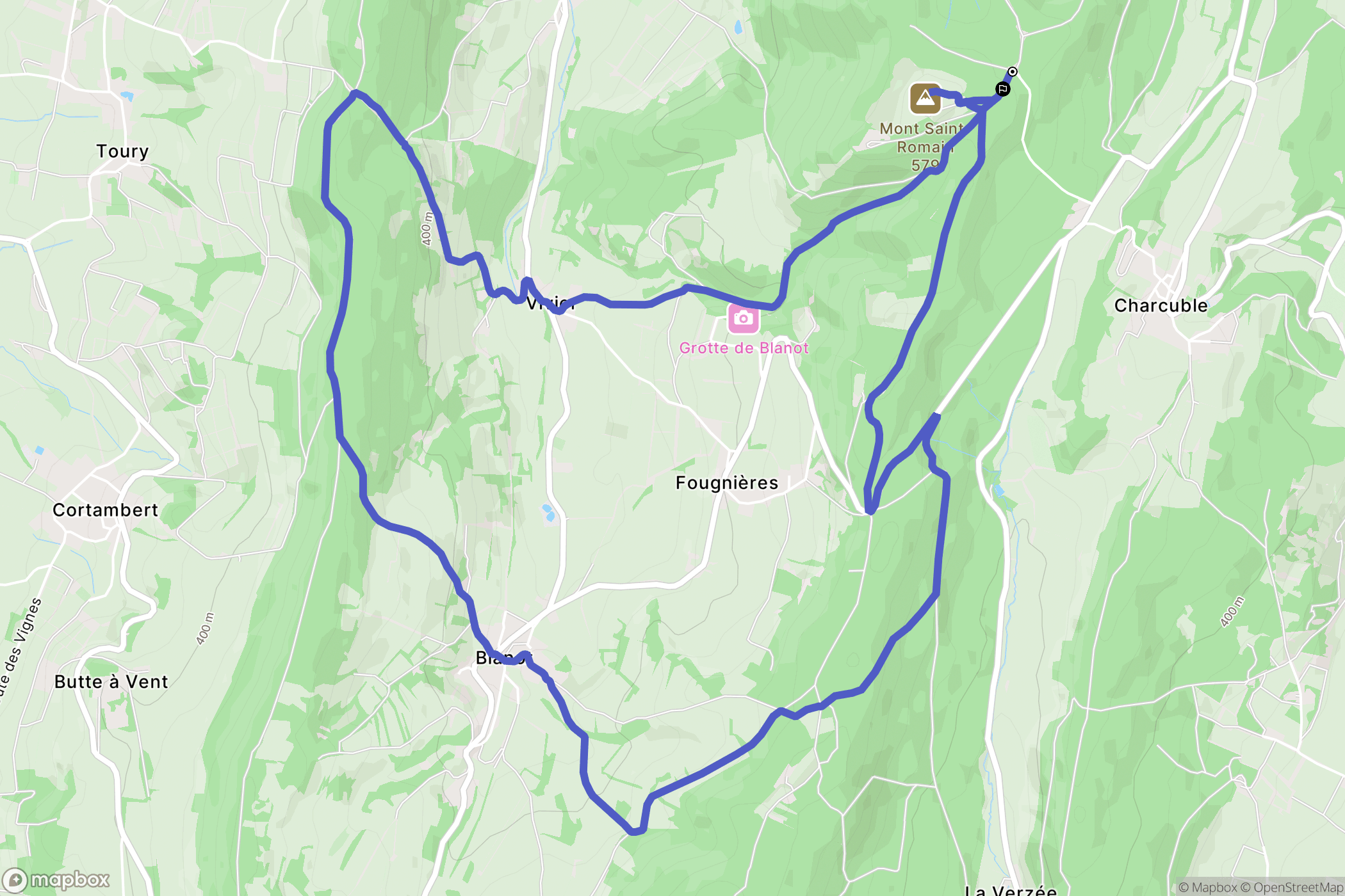 Blanot : carte du parcours de randonnée - France