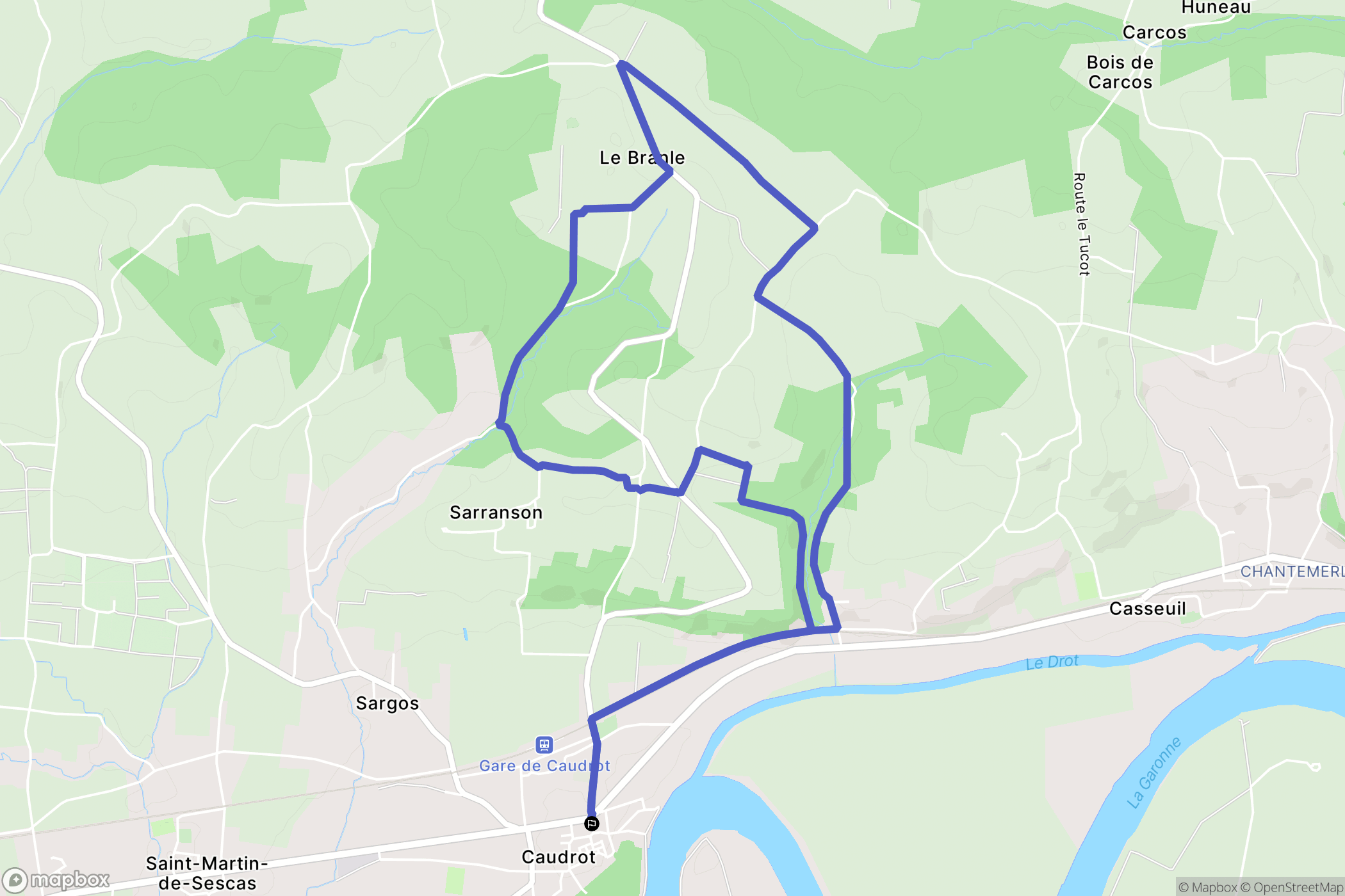 Caudrot : carte du parcours de randonnée - France