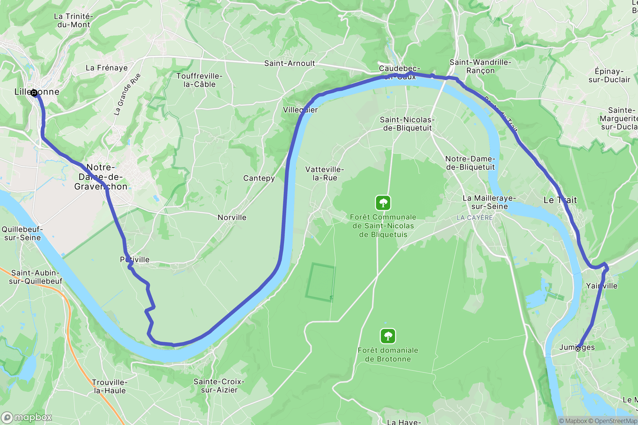 Jumièges : carte du parcours de randonnée - France