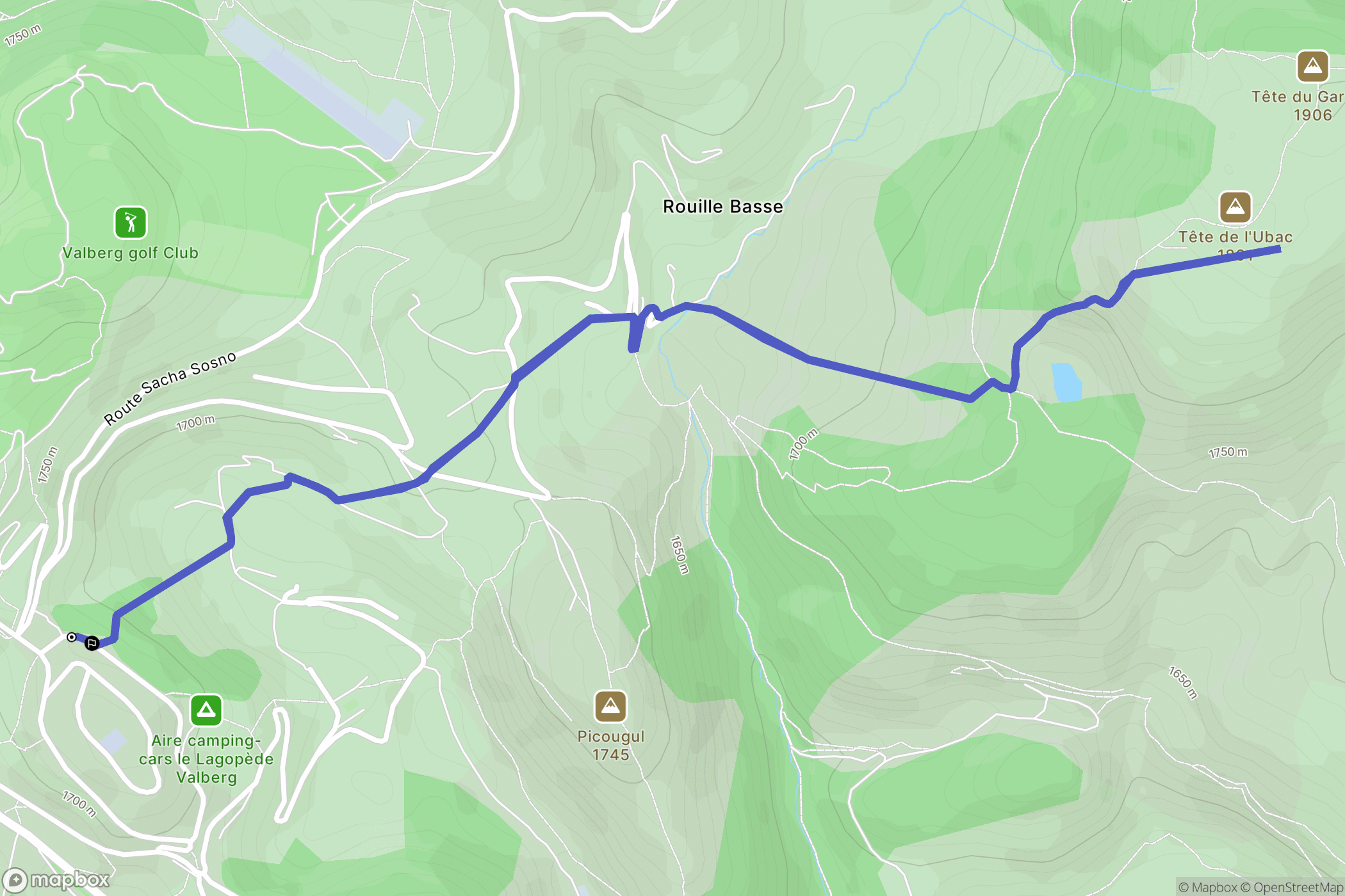 Péone : carte du parcours de randonnée - France