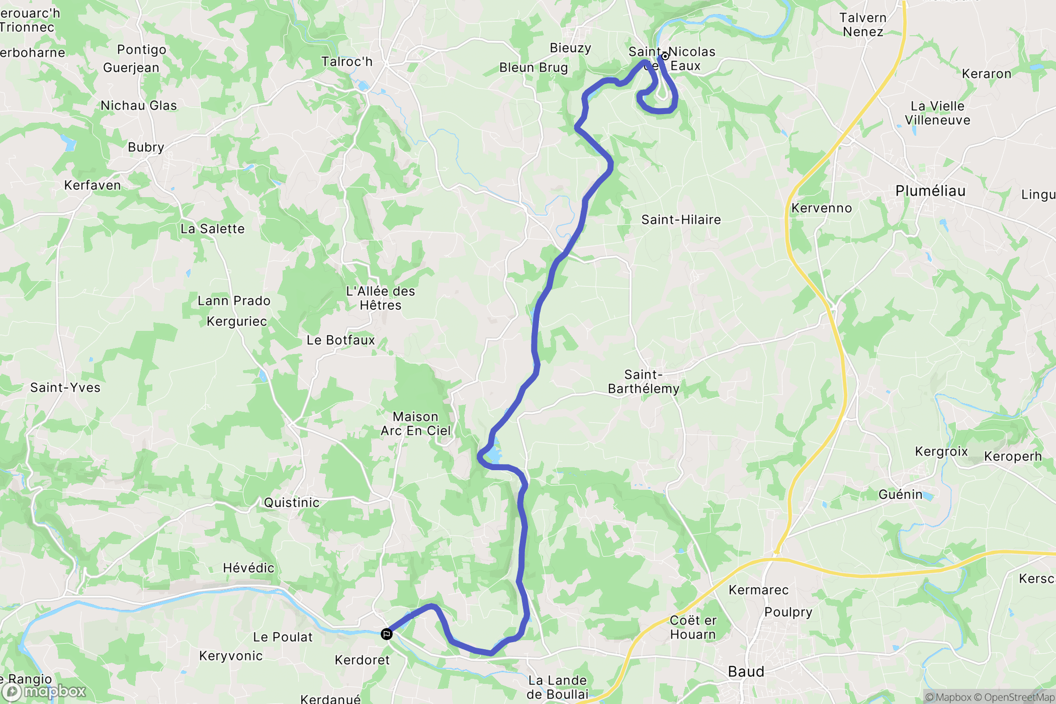 Pluméliau-Bieuzy : carte du parcours de randonnée - France