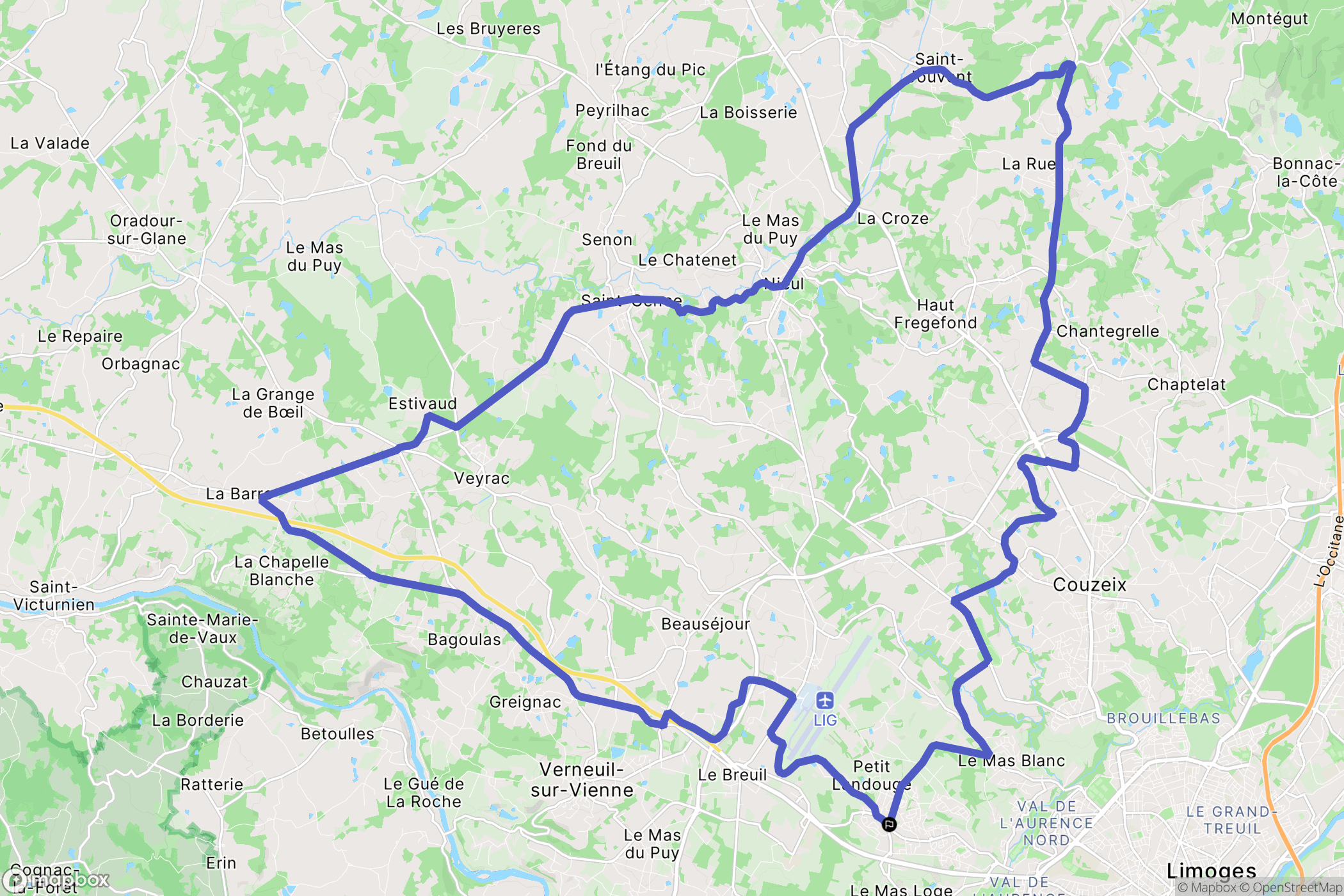 Limoges : carte du parcours de randonnée - France